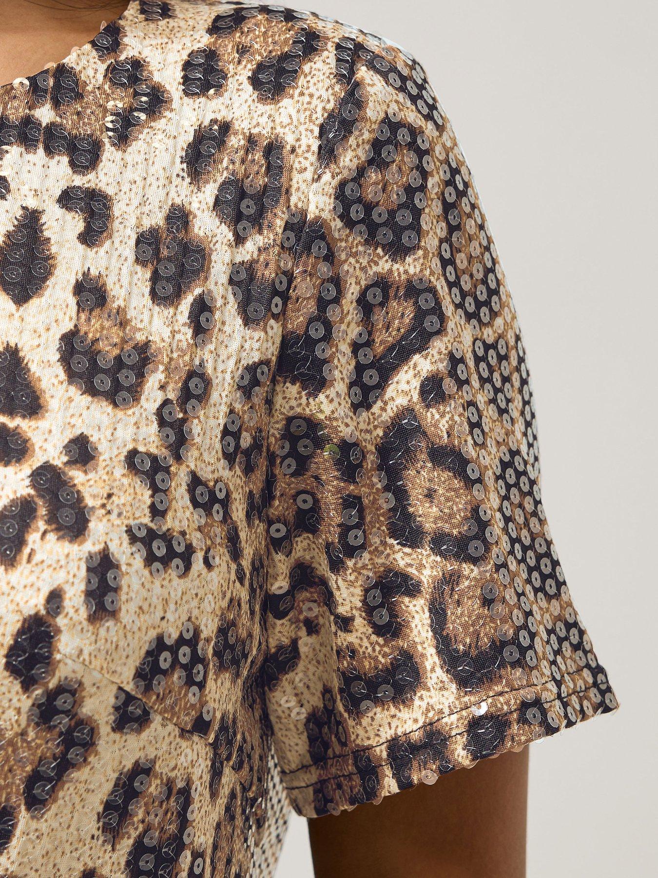 Image 4 of 4 of PixieGirl Petite Animal Sequin T-Shirt Dress - Print
