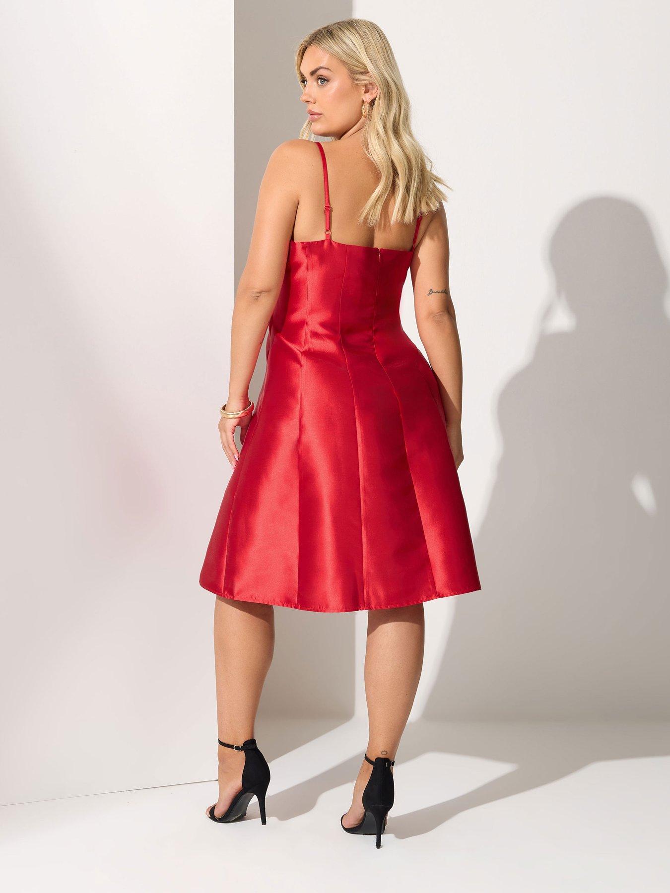 Image 2 of 4 of Yours Curve Satin Twill Corset Dress - Red