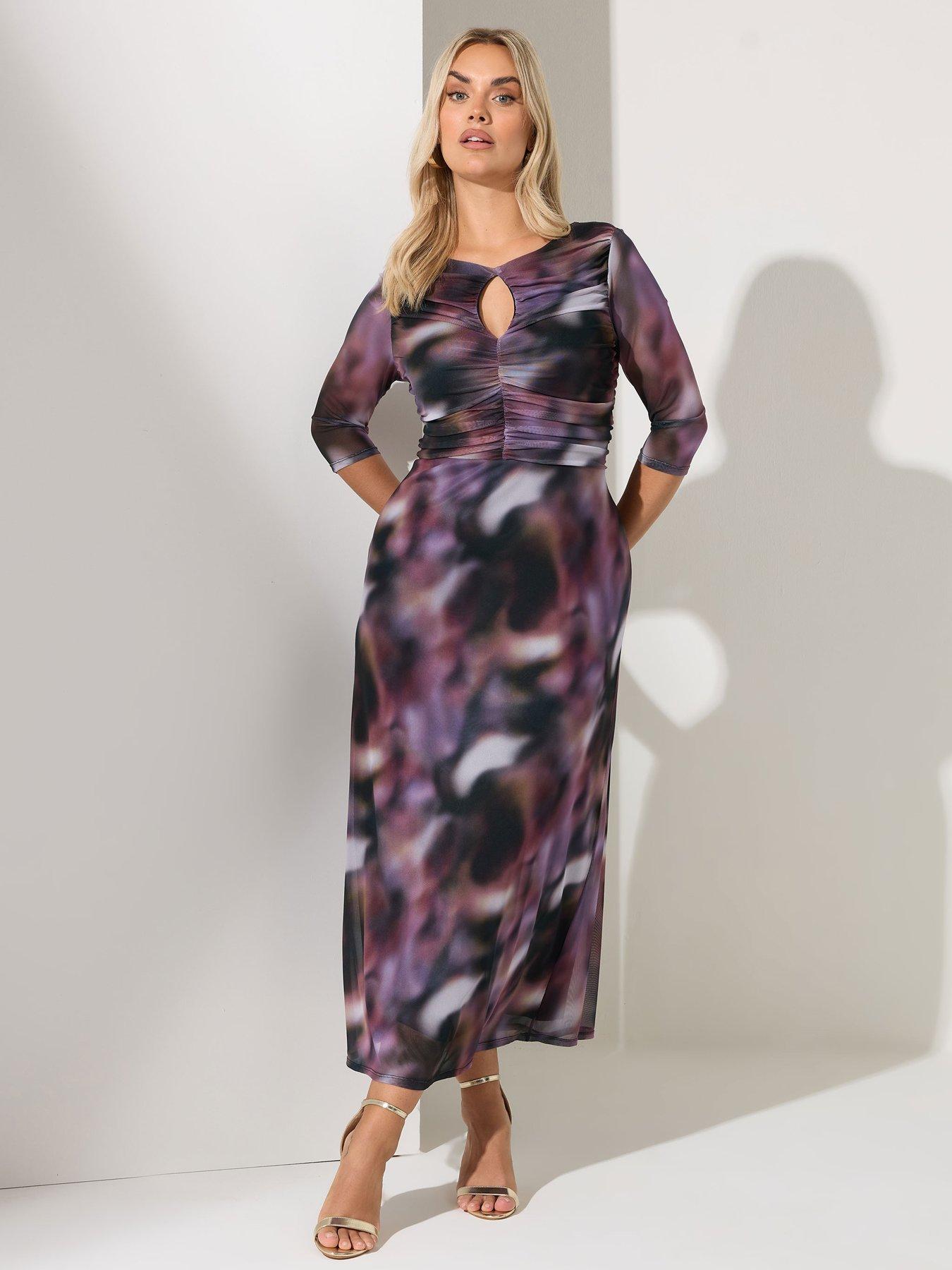 Yours Curve Blur Keyhole Mesh Dress - Purple