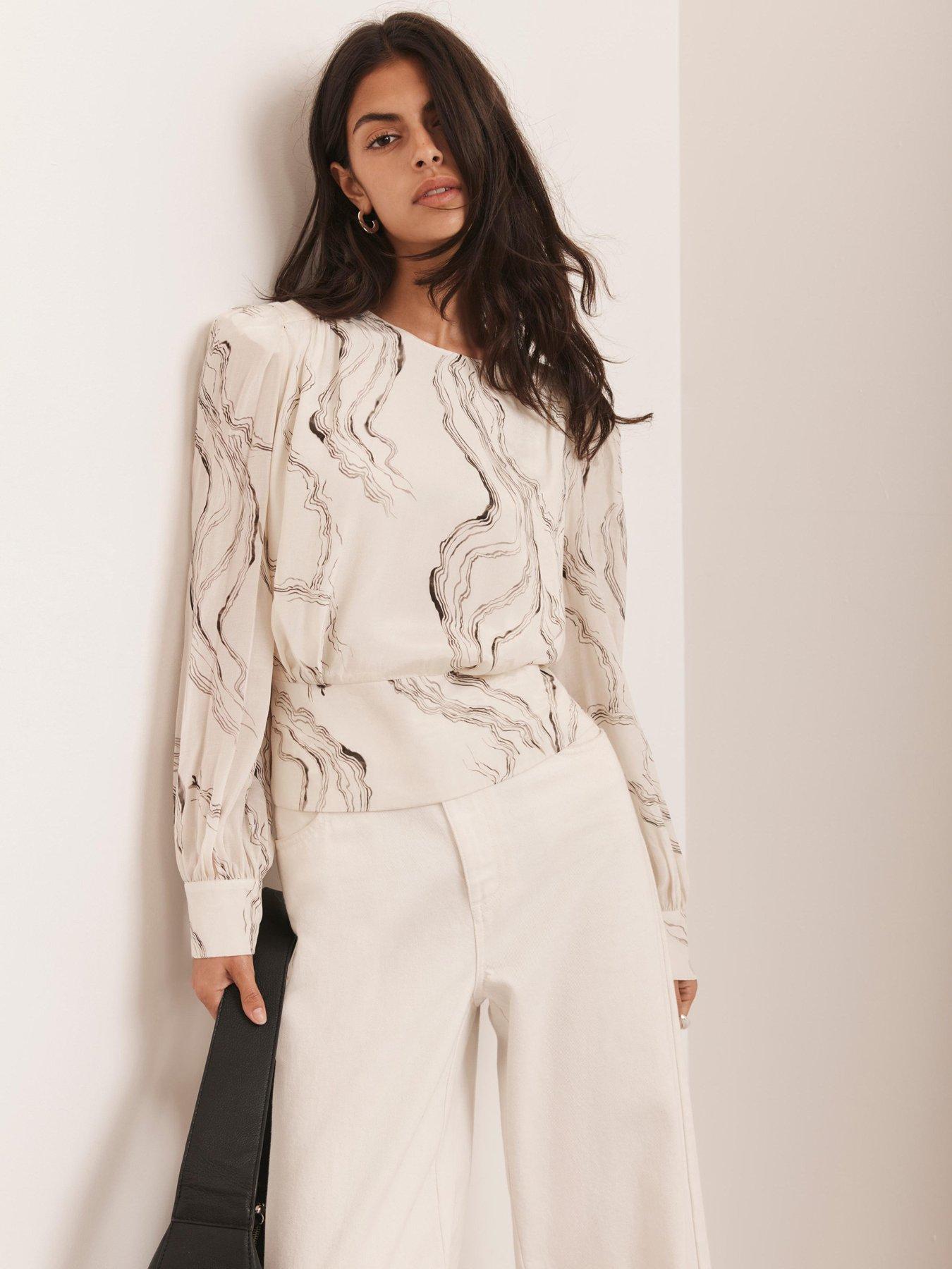 Mint Velvet Marble Print Blouse - Cream