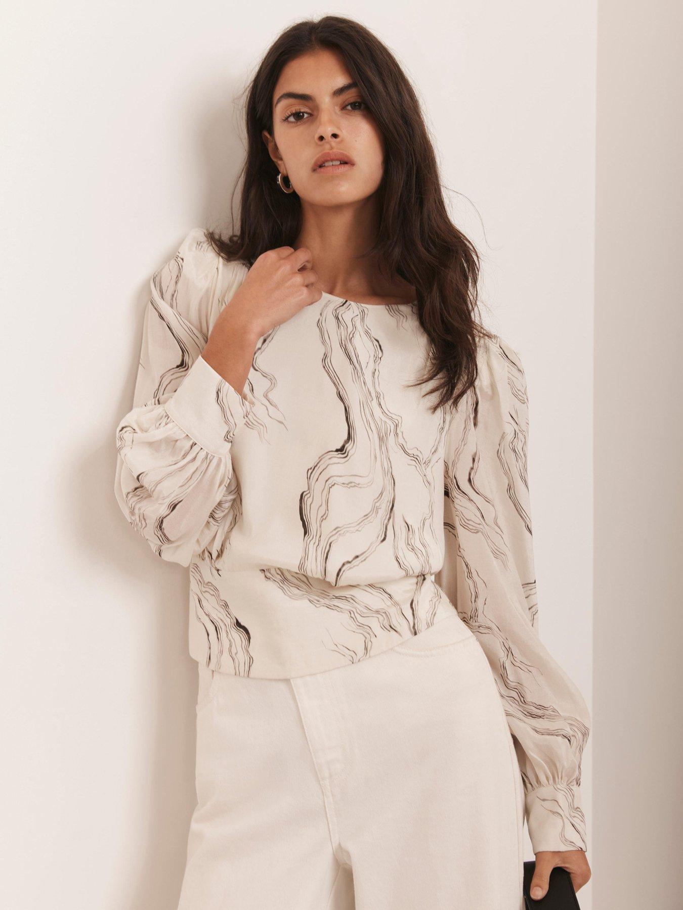  image of mint-velvet-marble-print-blouse-cream