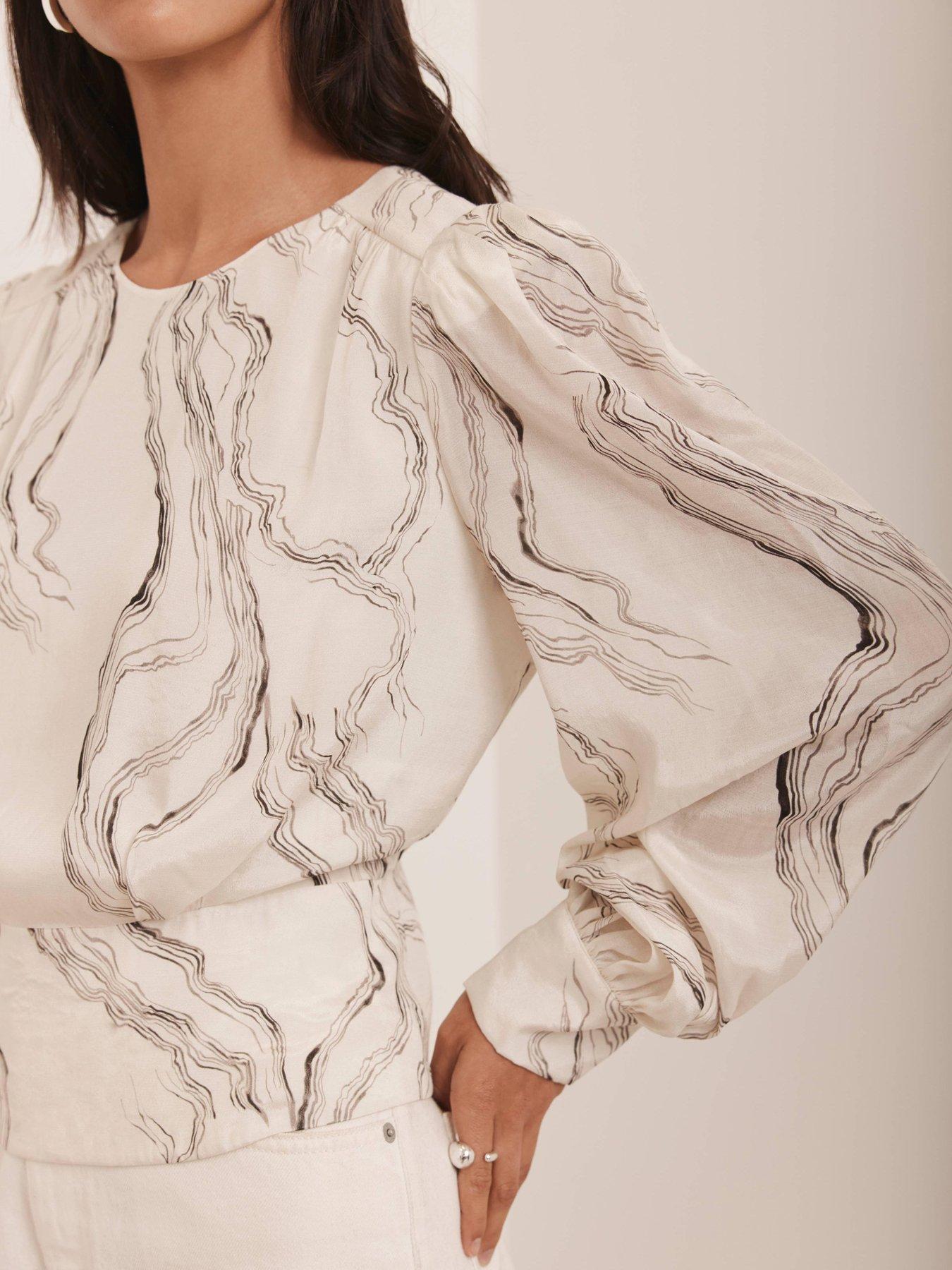  image of mint-velvet-marble-print-blouse-cream
