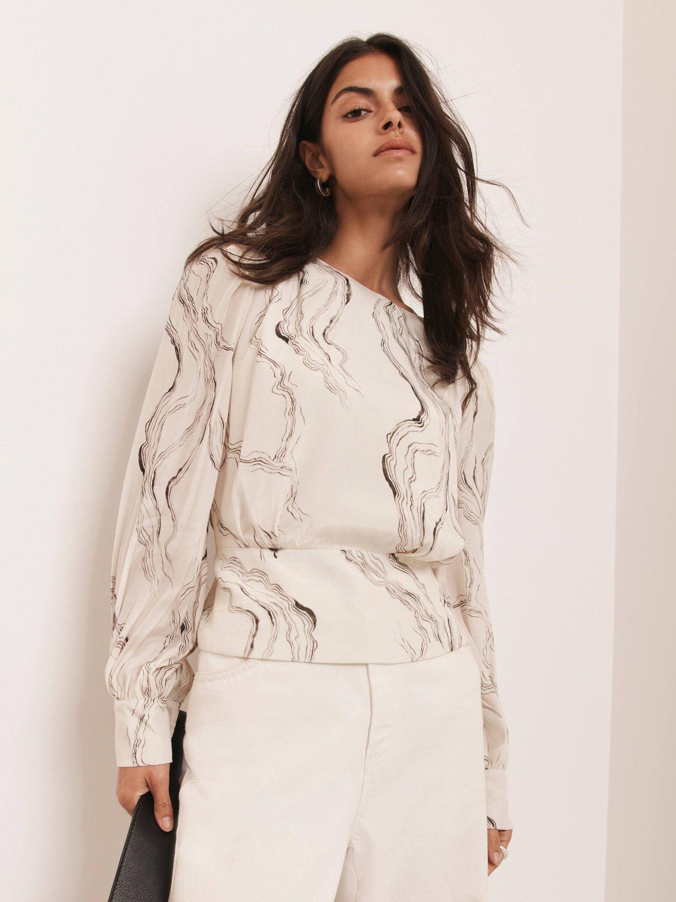  image of mint-velvet-marble-print-blouse-cream