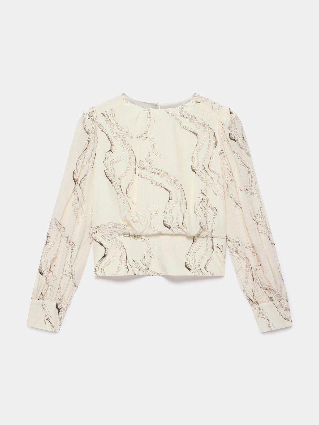  image of mint-velvet-marble-print-blouse-cream
