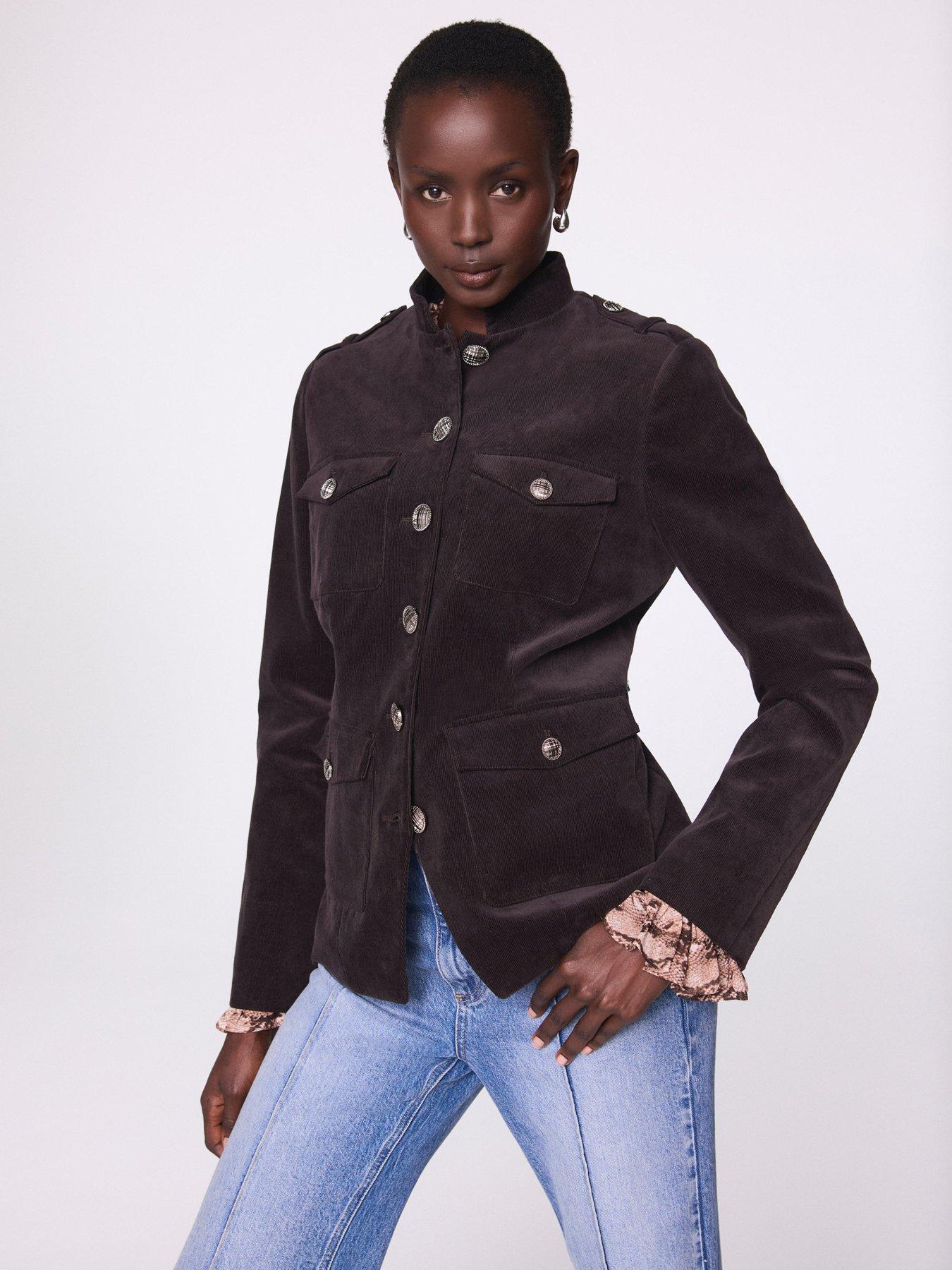  image of mint-velvet-chocolate-cord-military-jacket-brown