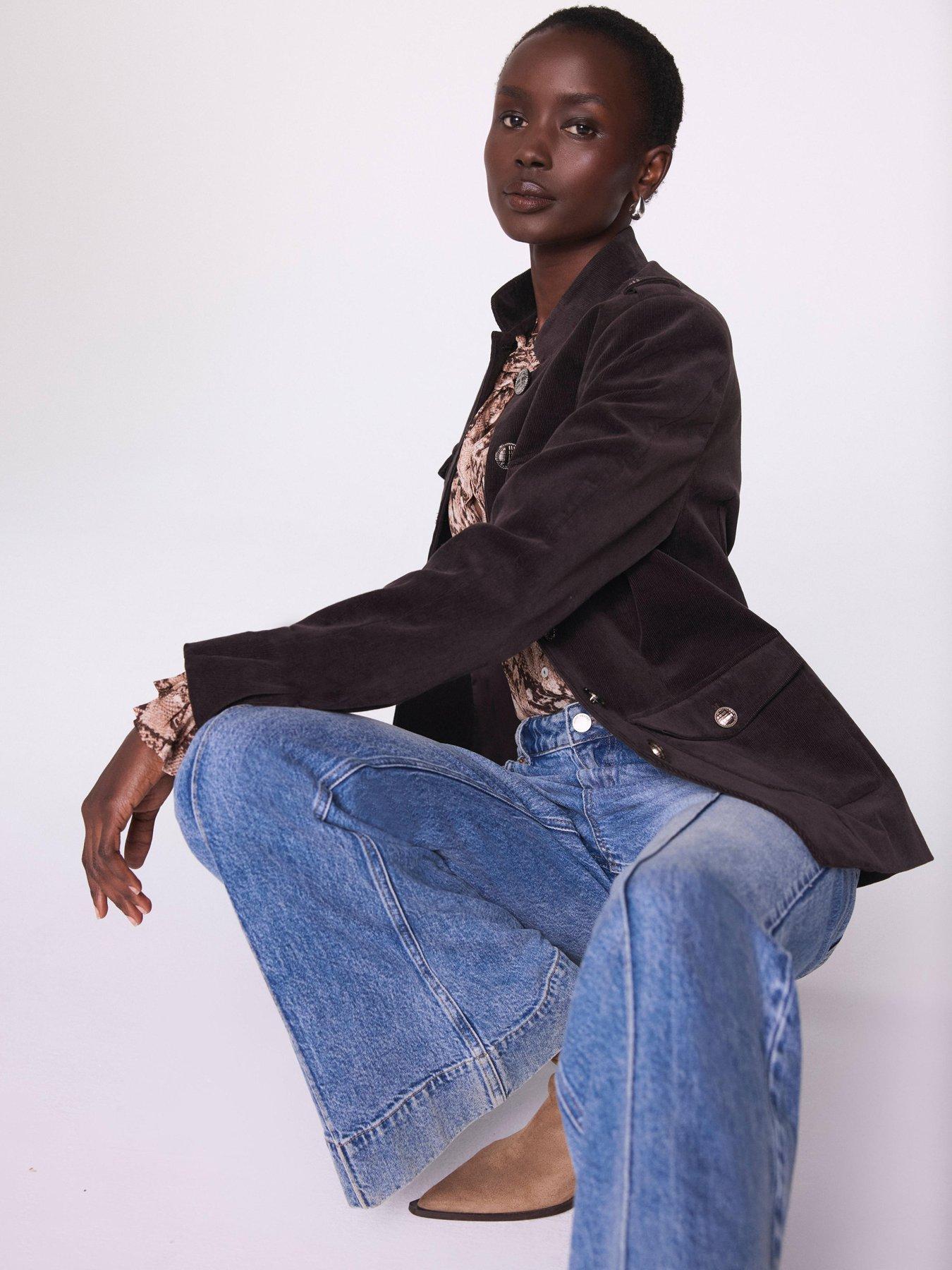  image of mint-velvet-chocolate-cord-military-jacket-brown