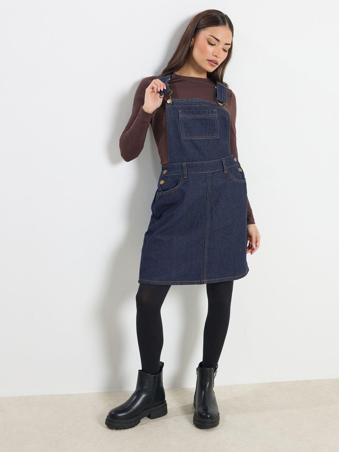  image of pixiegirl-petite-denim-dungaree-mini-dress