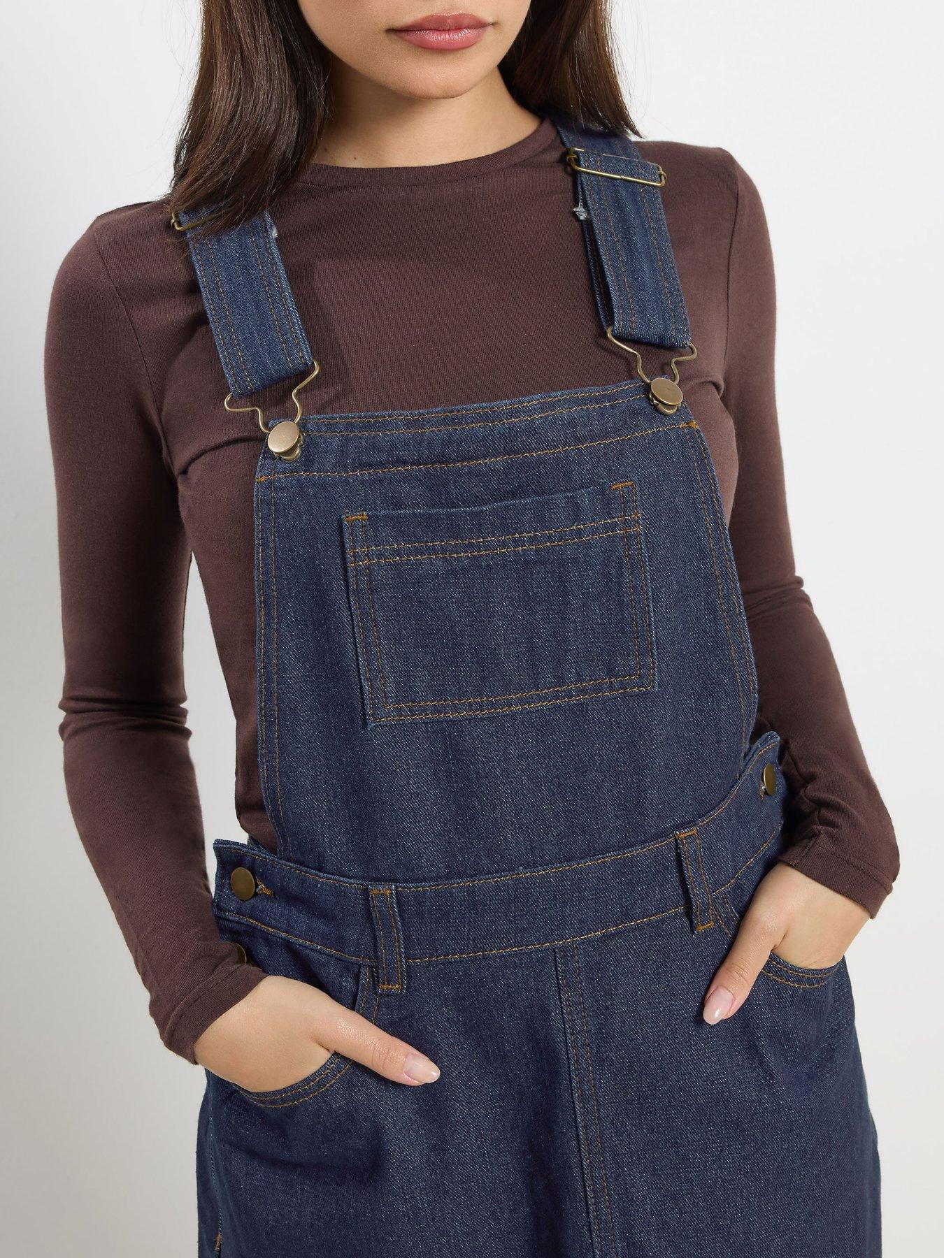  image of pixiegirl-petite-denim-dungaree-mini-dress