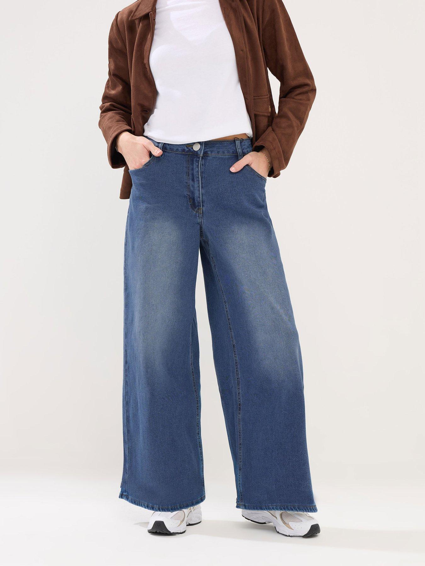 Image 3 of 4 of PixieGirl Petite Stretch Palazzo Jeans - Blue