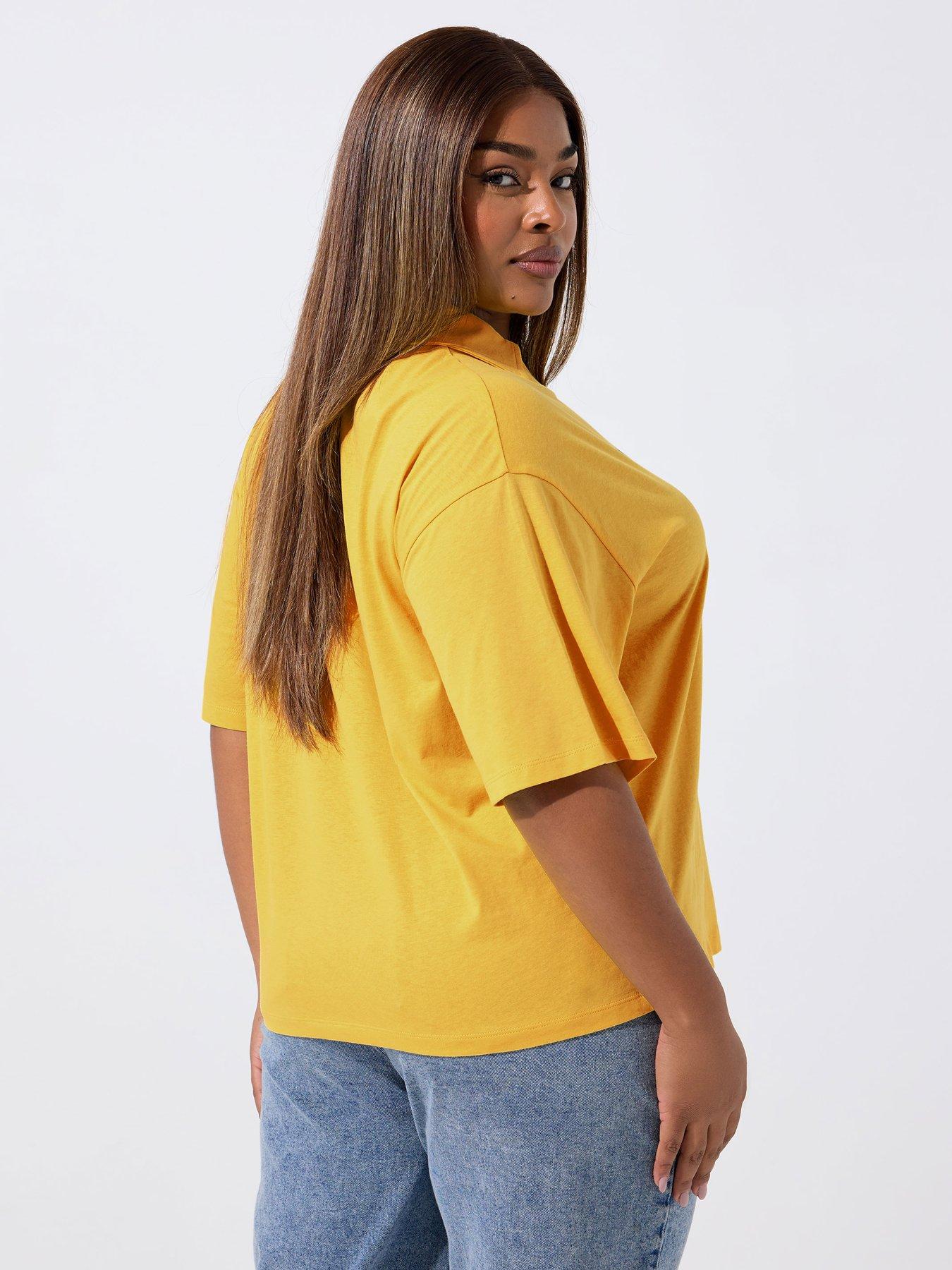 Image 2 of 4 of Yours Curve Rugby Collar Varsity T-Shirt - Yellow