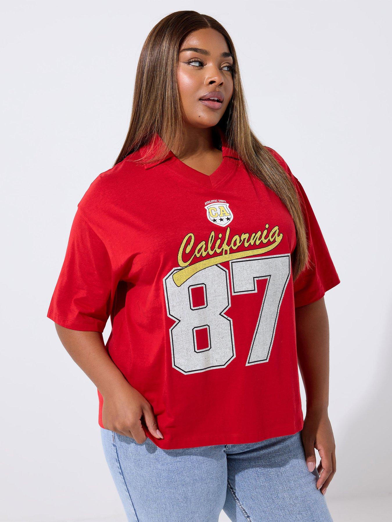 undefined Curve Rugby Collar Varsity T-Shirt - Red