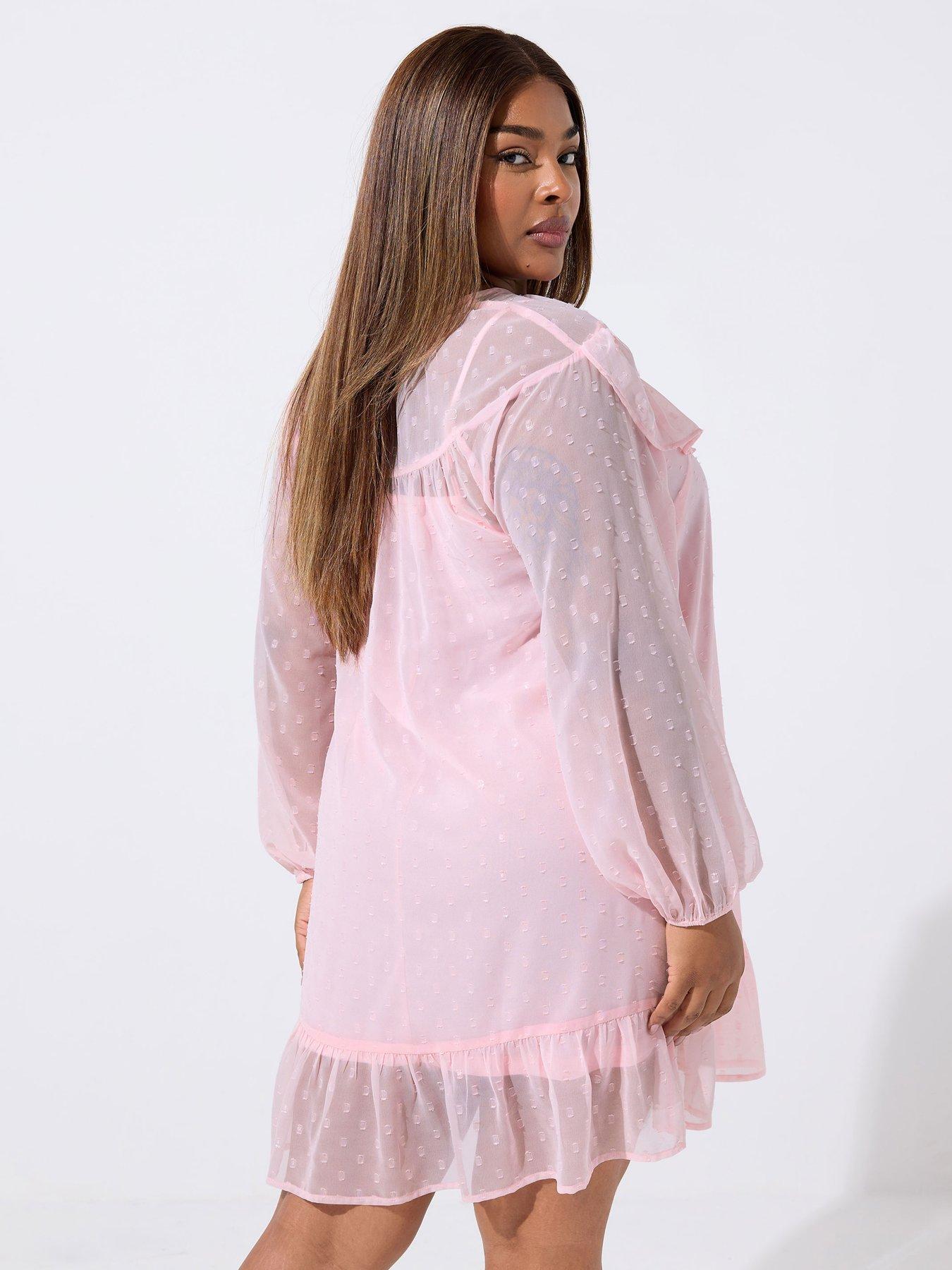 Image 2 of 4 of Yours Curve Dobby Frill Dress - Pink
