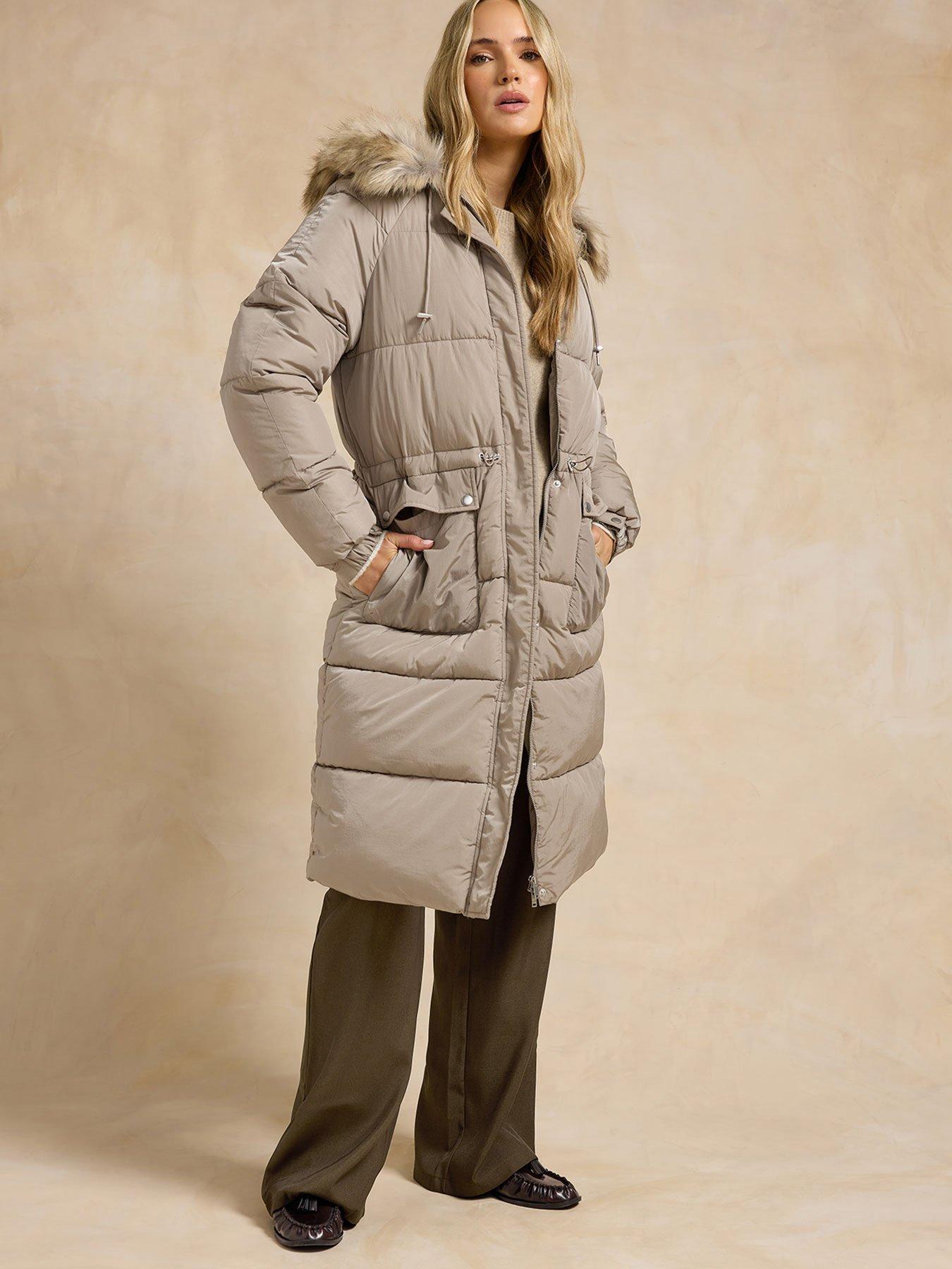 undefined Padded Midi Coat - Natural