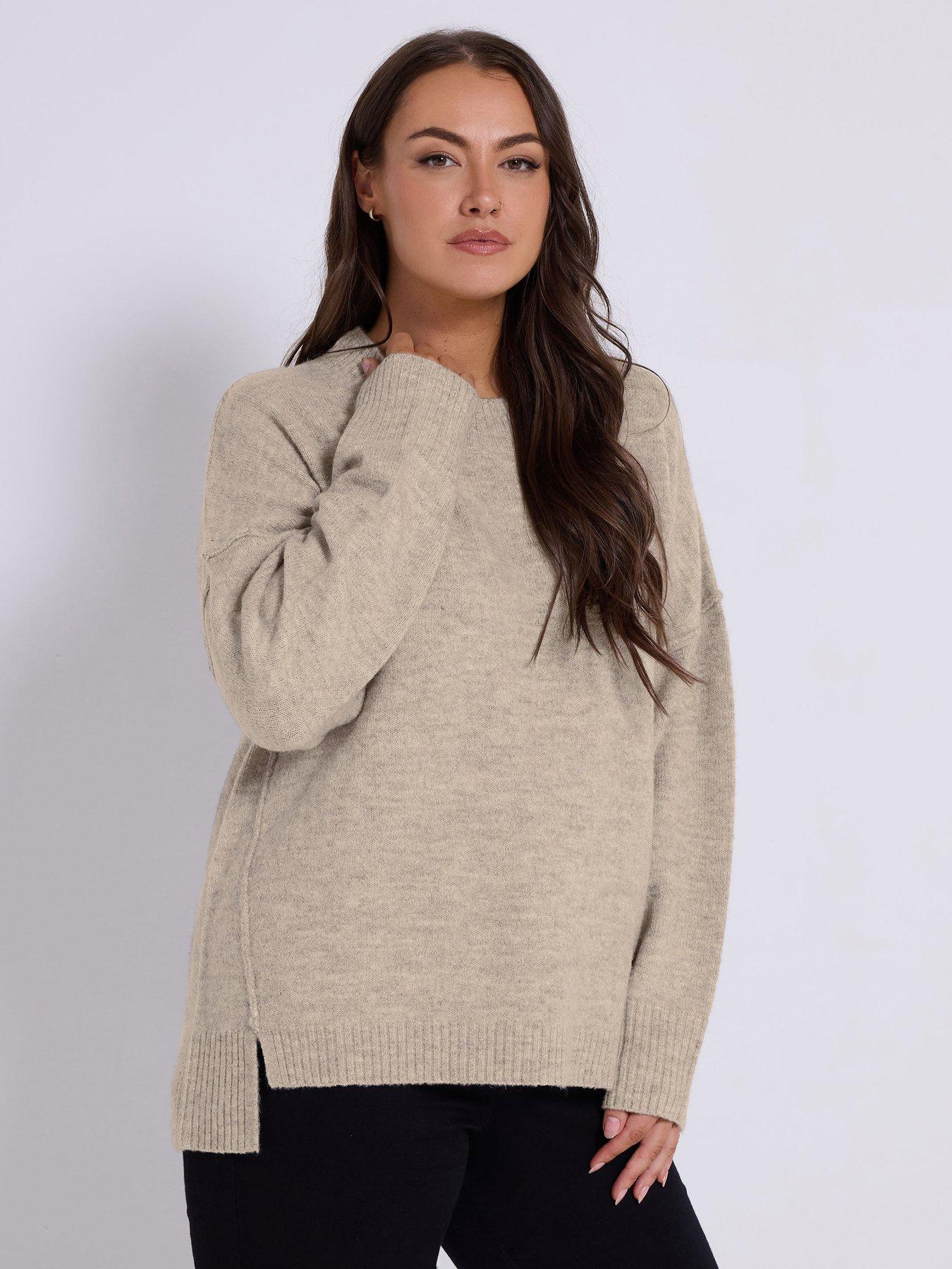 Image 1 of 4 of Yours Curve Drop Shoulder Seam Detail Jumper - Natural