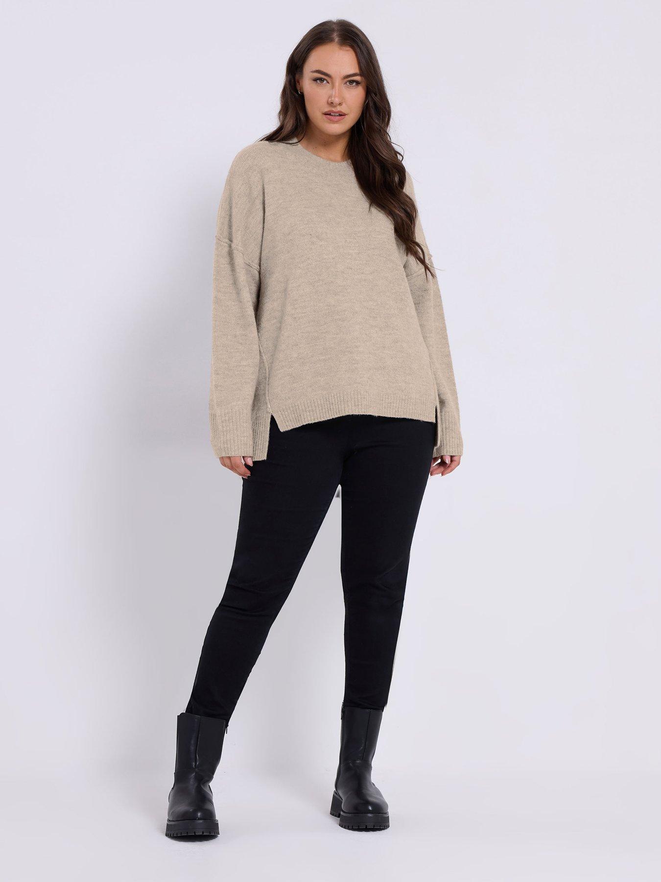 Image 3 of 4 of Yours Curve Drop Shoulder Seam Detail Jumper - Natural