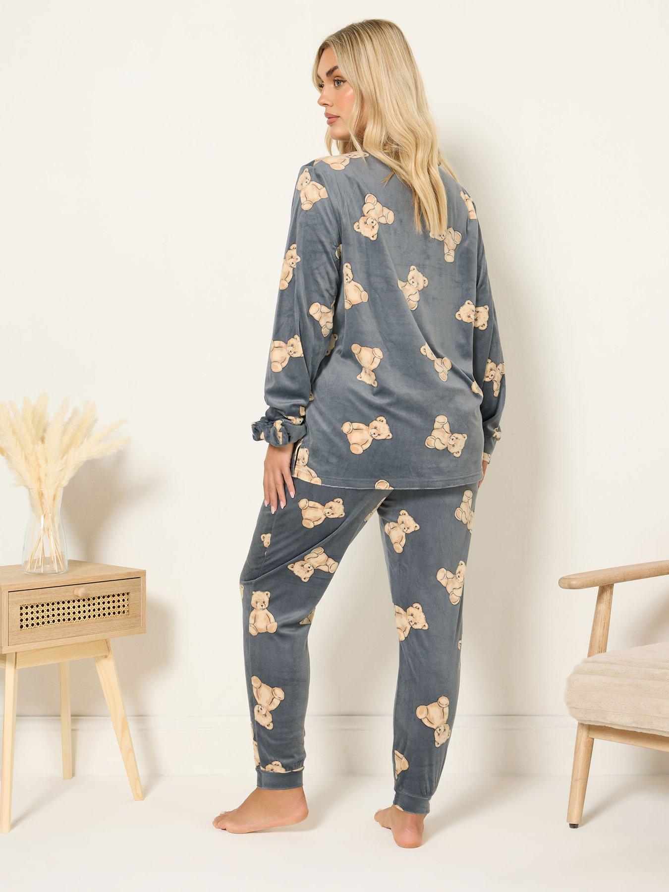 Image 2 of 4 of Yours Curve Teddy Bear Fleece Pyjama Set - Grey