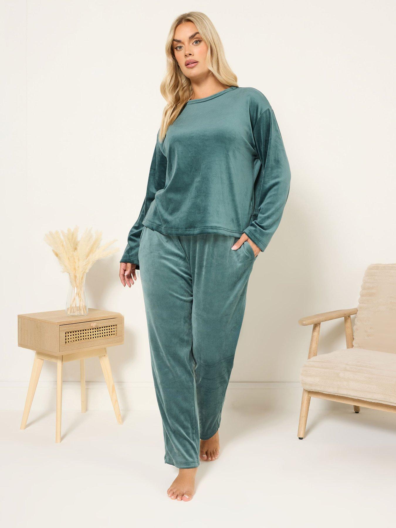 Yours Curve Super Luxe Pyjama Set - Green