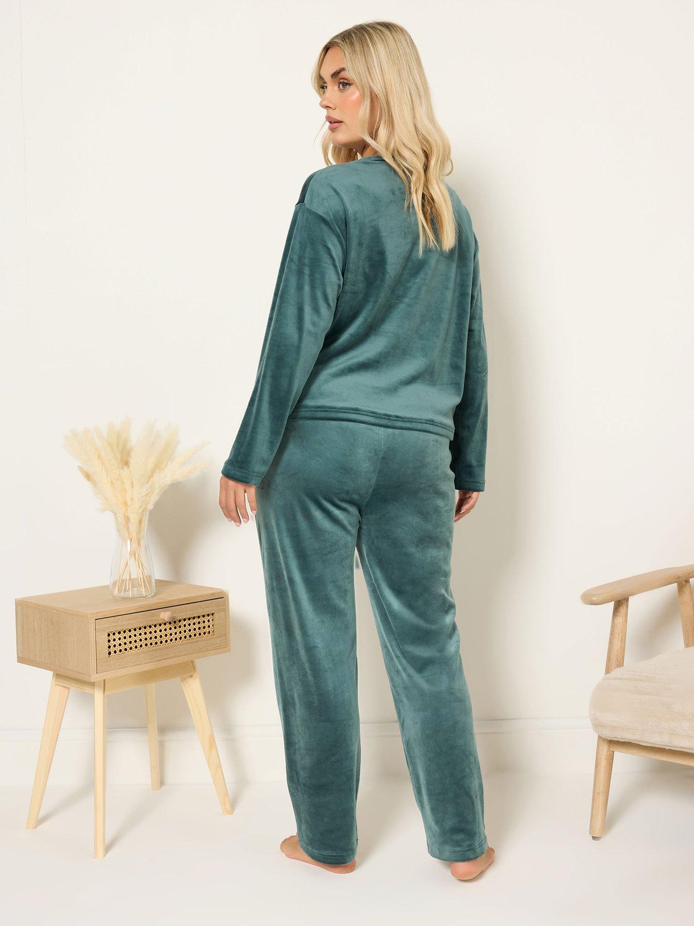 Image 2 of 4 of Yours Curve Super Luxe Pyjama Set - Green