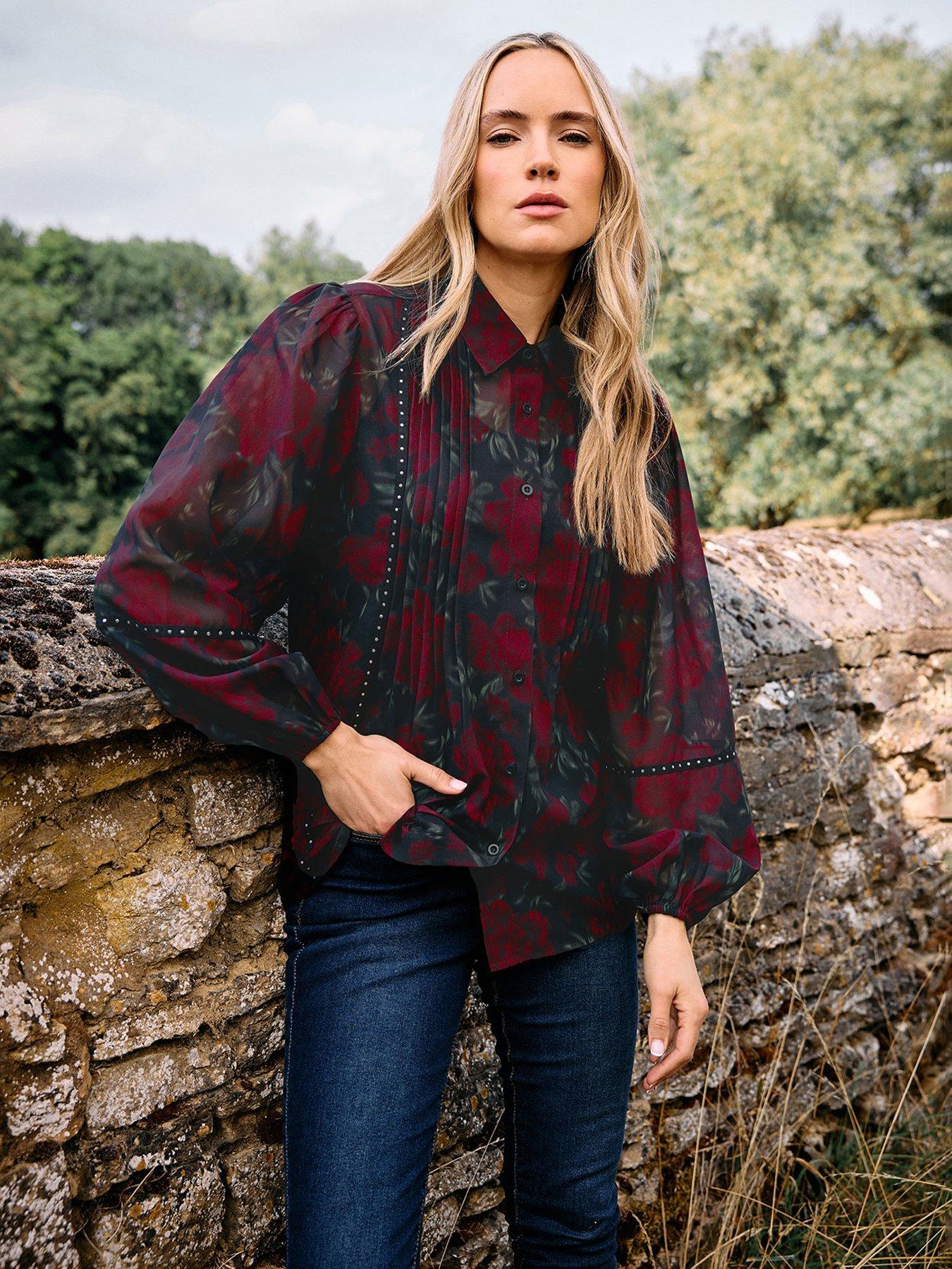 Long Tall Sally Blurred Pintuck Blouse - Black