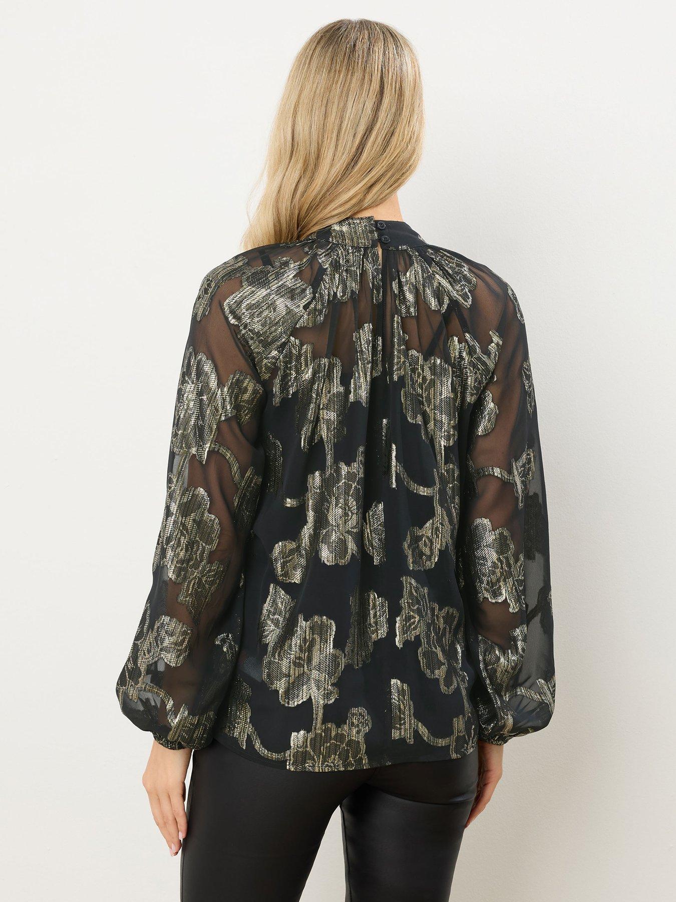  image of long-tall-sally-jacquard-high-neck-blouse-black