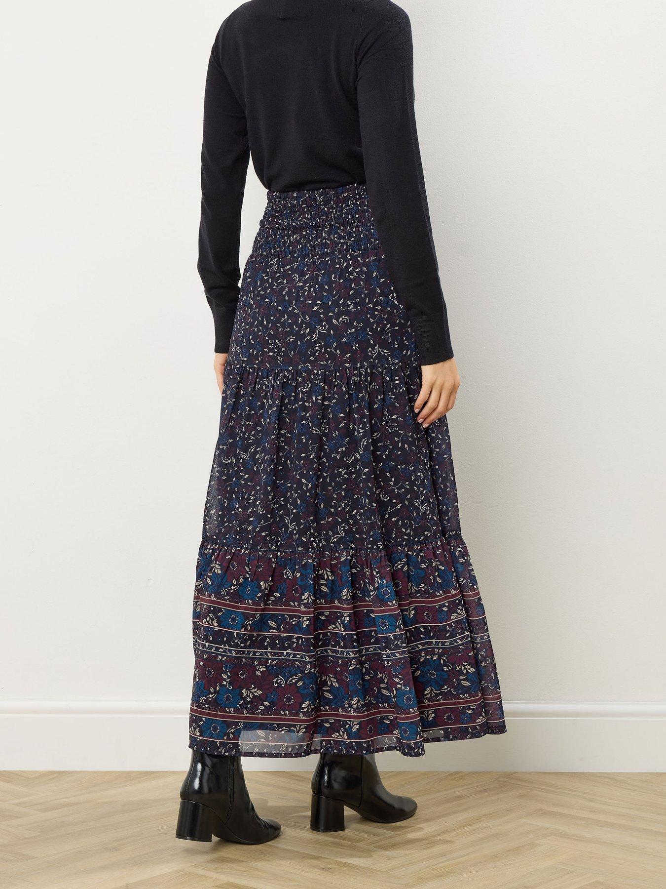  image of long-tall-sally-floral-border-tiered-skirt-blue