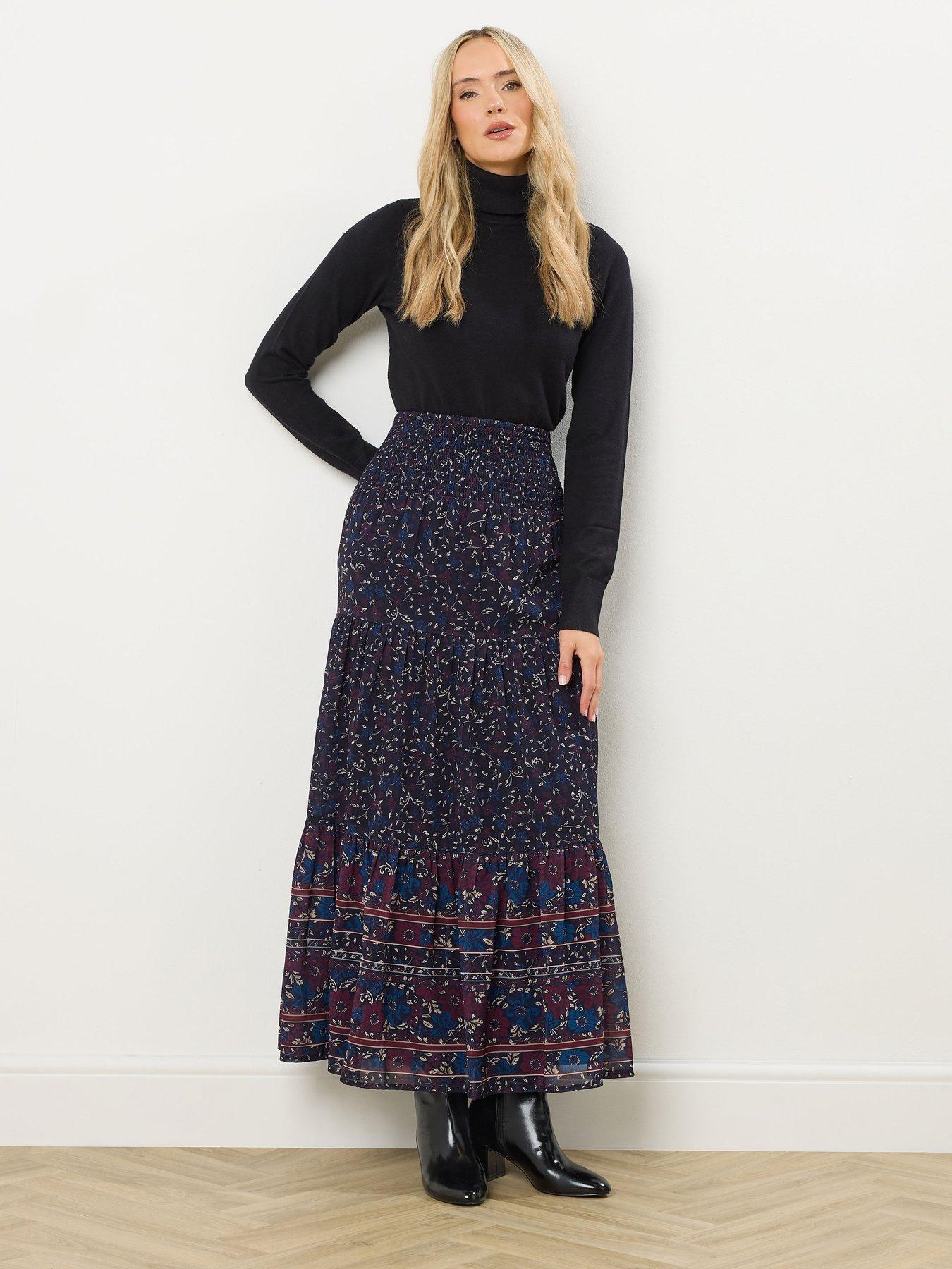  image of long-tall-sally-floral-border-tiered-skirt-blue
