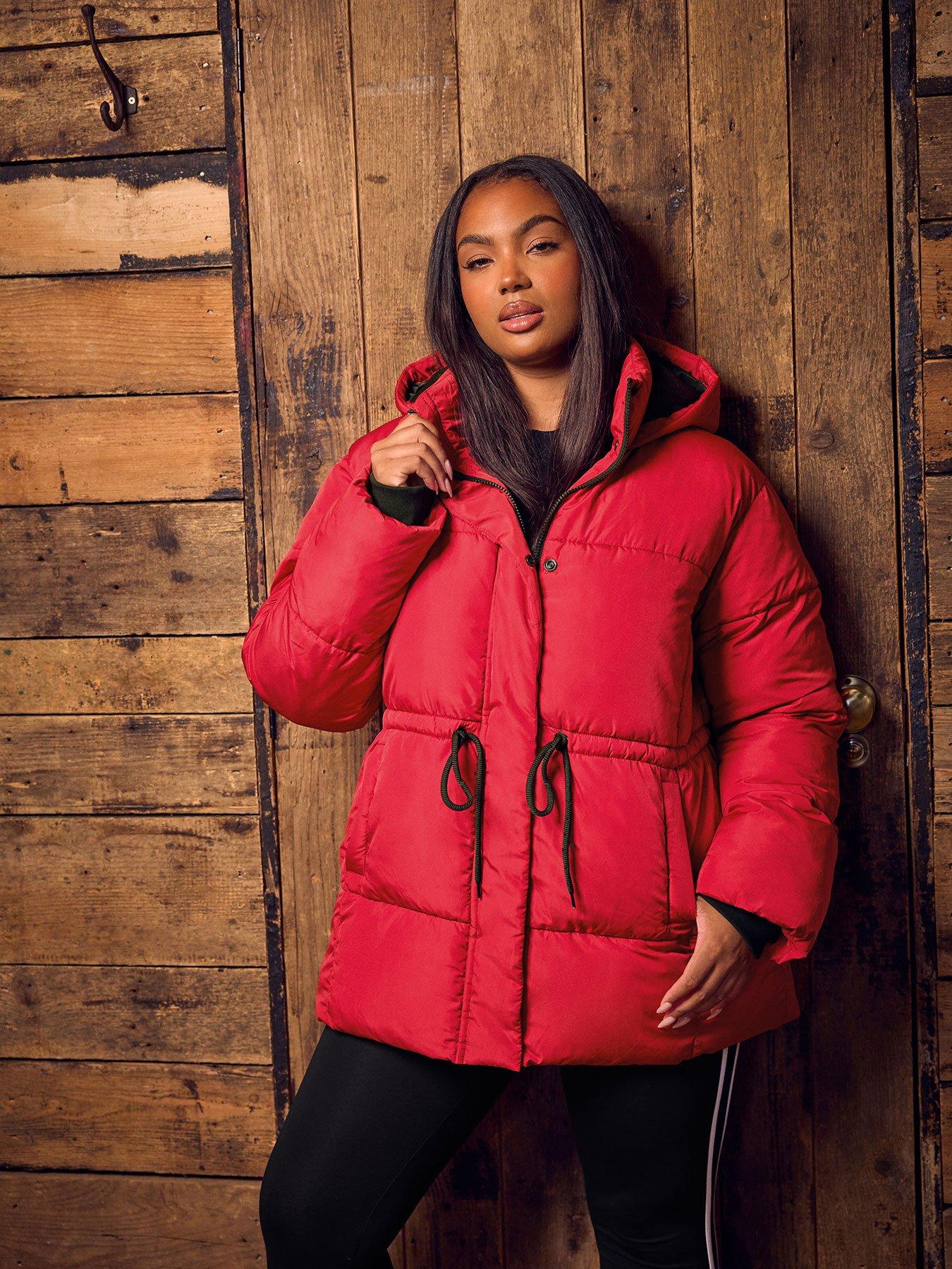 Image 1 of 4 of Yours Curve Padded Jacket - Red