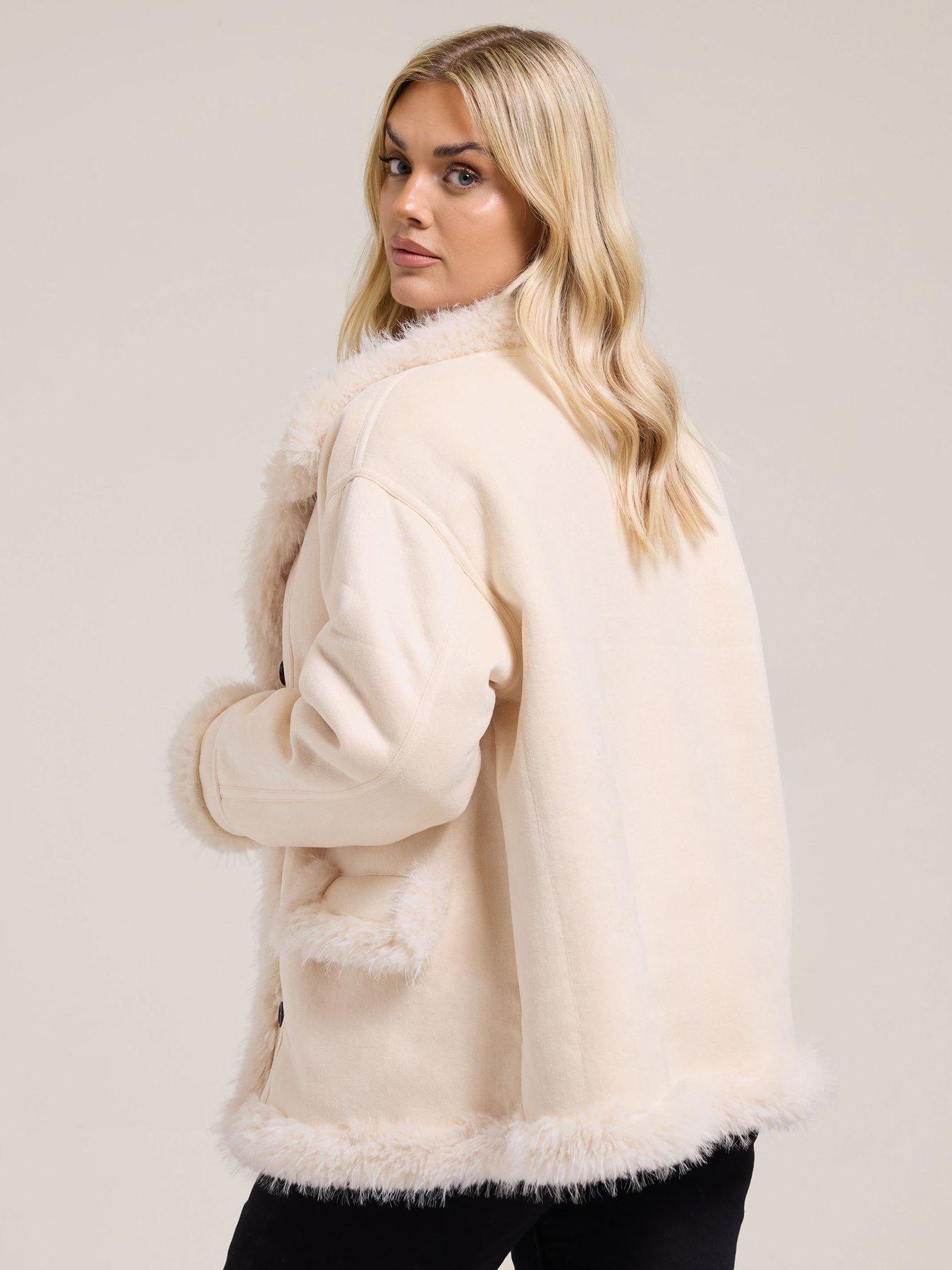 Image 2 of 4 of Yours Curve Shaggy Fur Boho Coat - Ivory