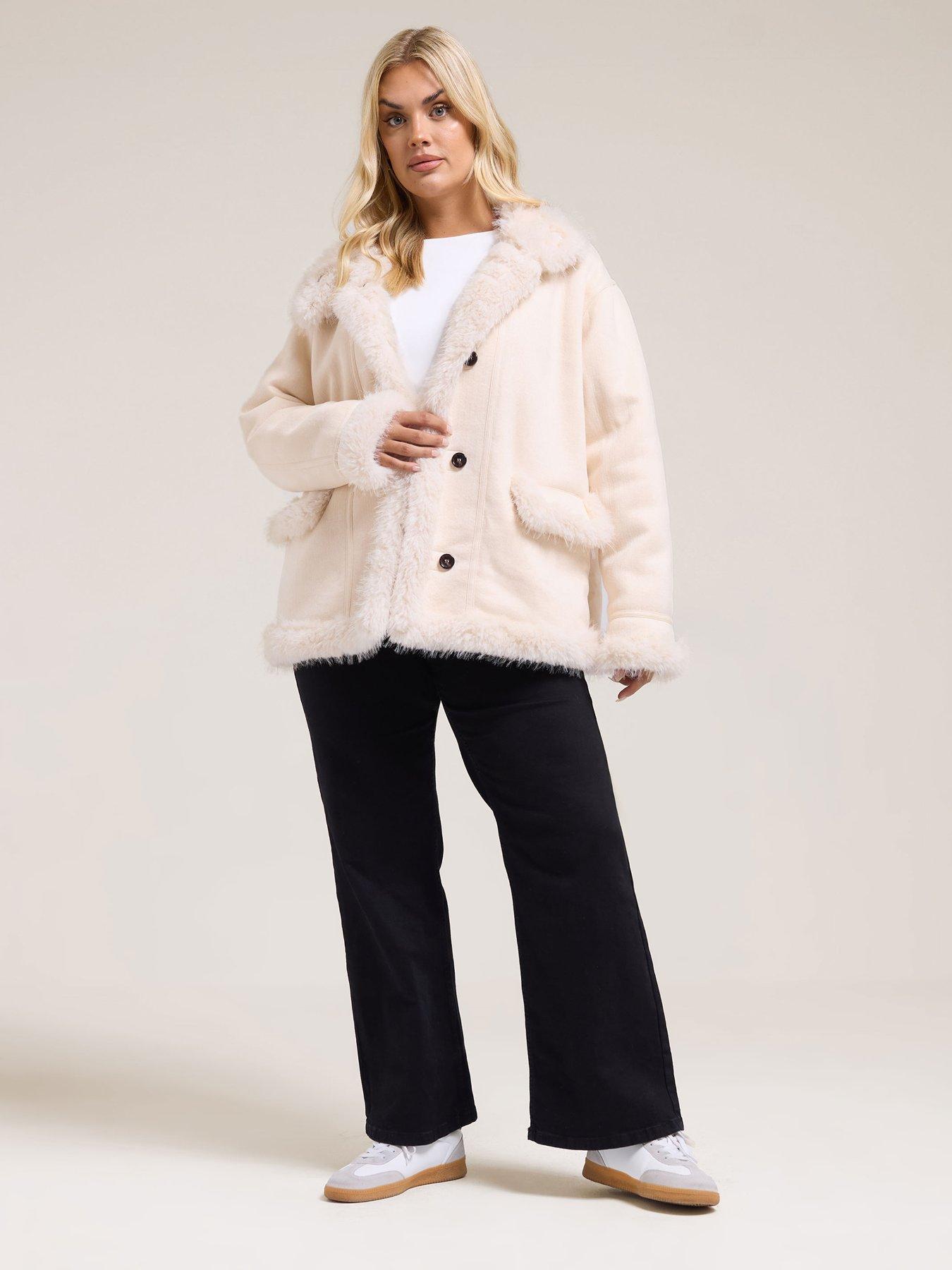Image 3 of 4 of Yours Curve Shaggy Fur Boho Coat - Ivory