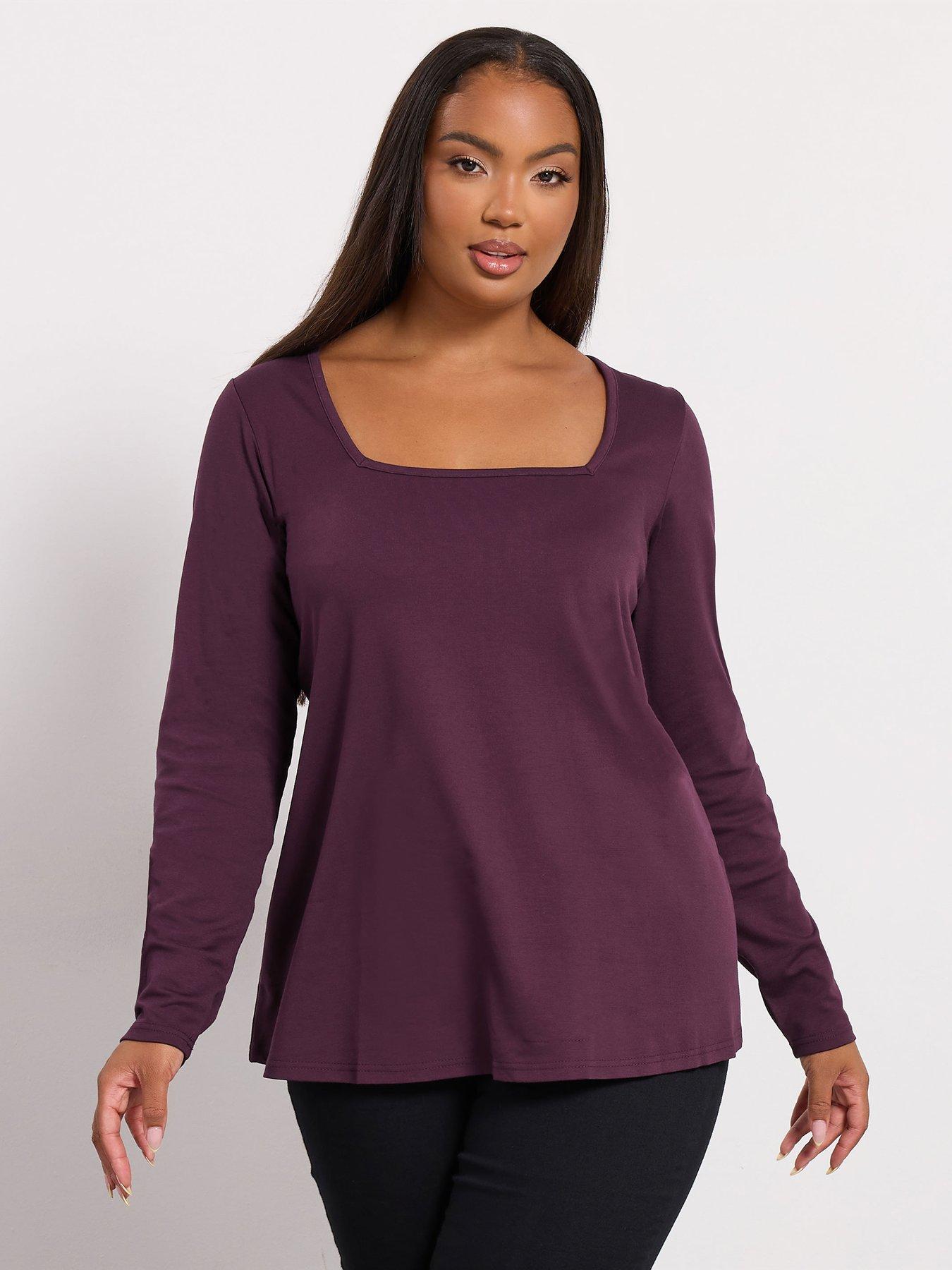 Yours Curve Long Sleeve Square Neck Swing Top - Purple