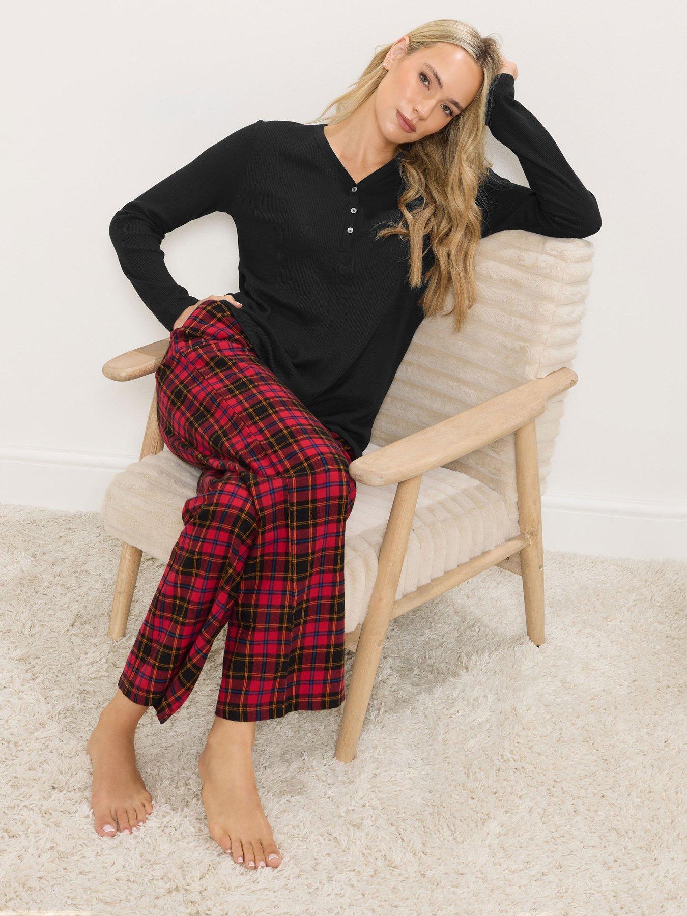  image of long-tall-sally-sleeve-waffle-pyjama-top-black