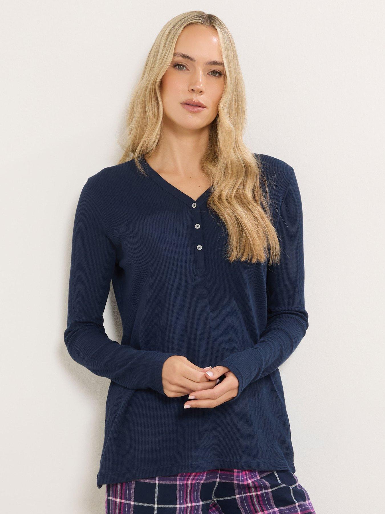  image of long-tall-sally-sleeve-waffle-pyjama-top-blue