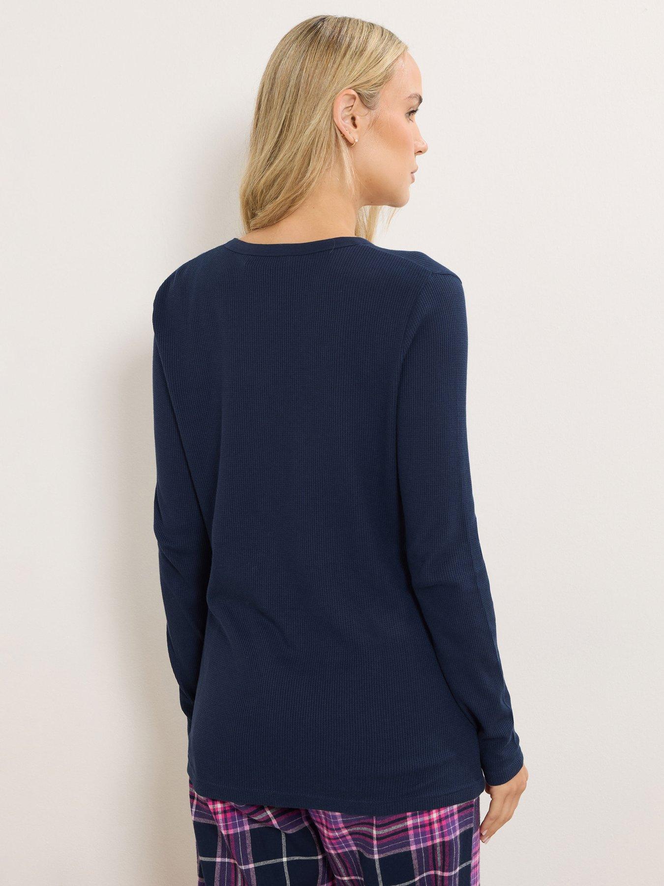  image of long-tall-sally-sleeve-waffle-pyjama-top-blue