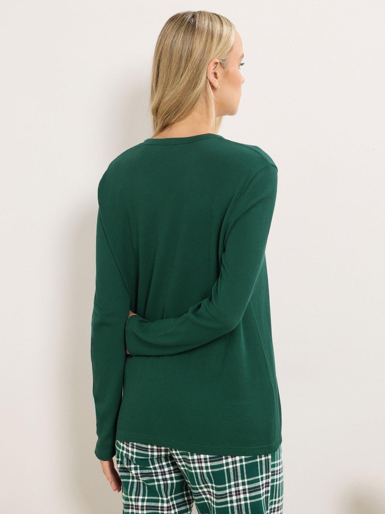  image of long-tall-sally-sleeve-waffle-pj-top-green