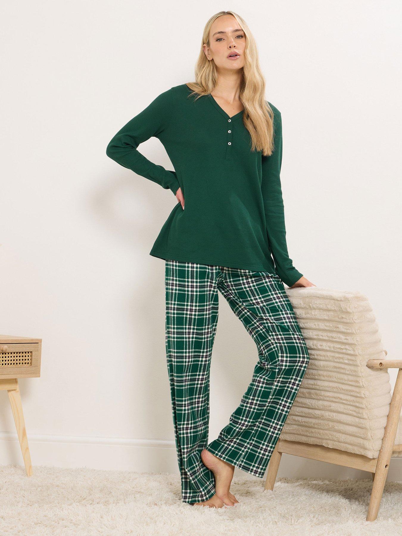  image of long-tall-sally-sleeve-waffle-pj-top-green