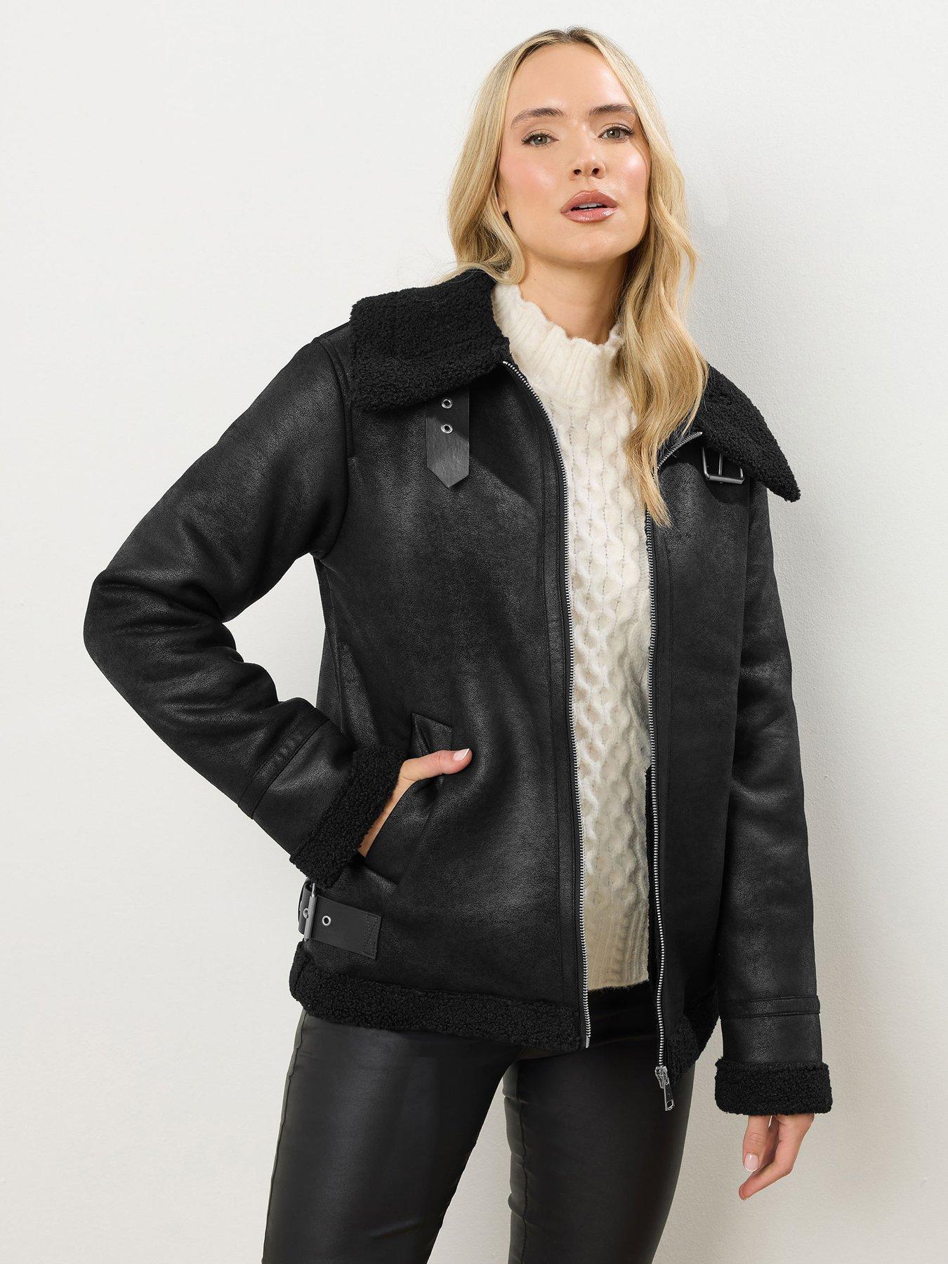 Long Tall Sally Taped Seam Aviator Jacket - Black