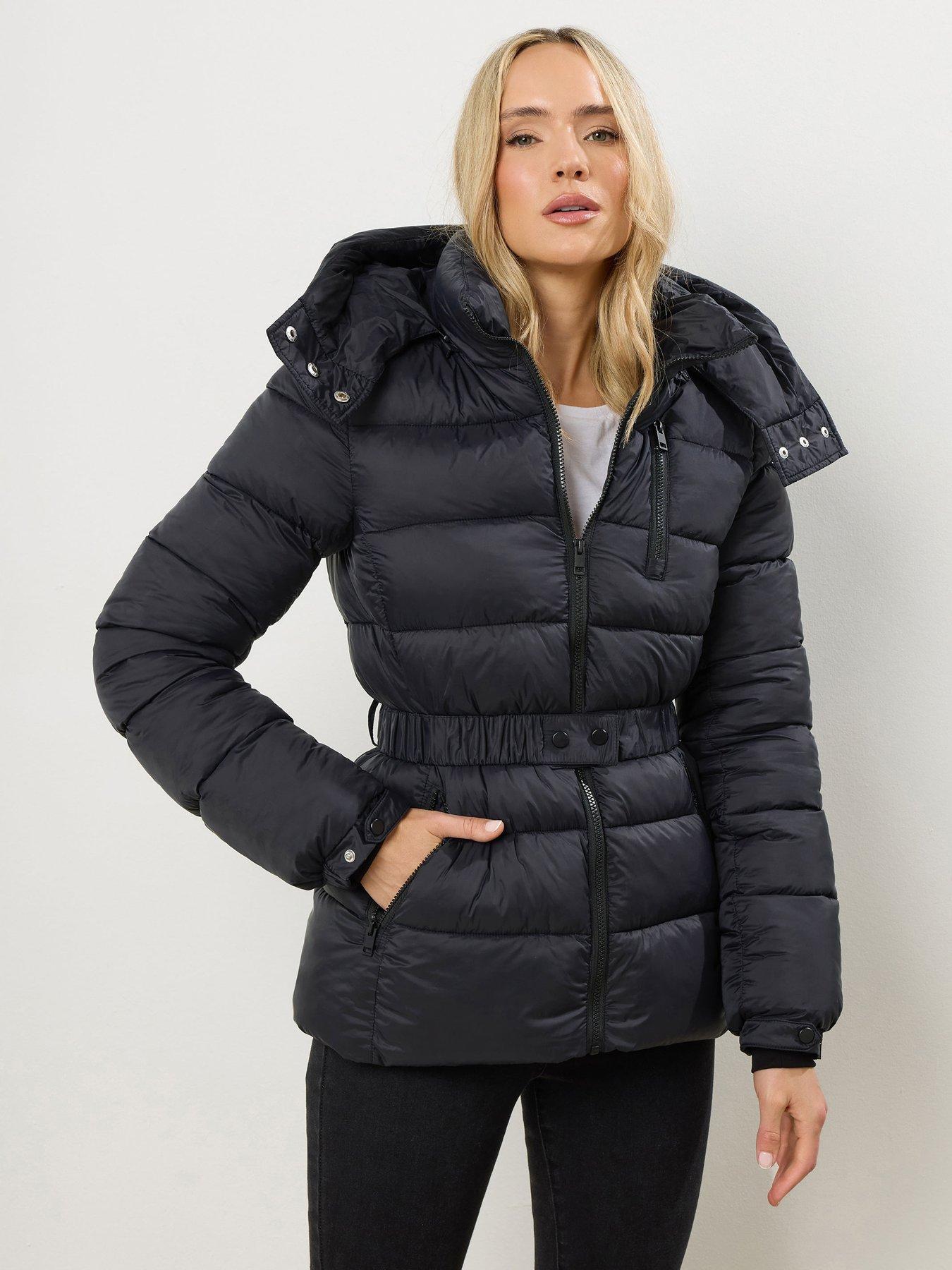 Long Tall Sally Padded Belted Coat - Black