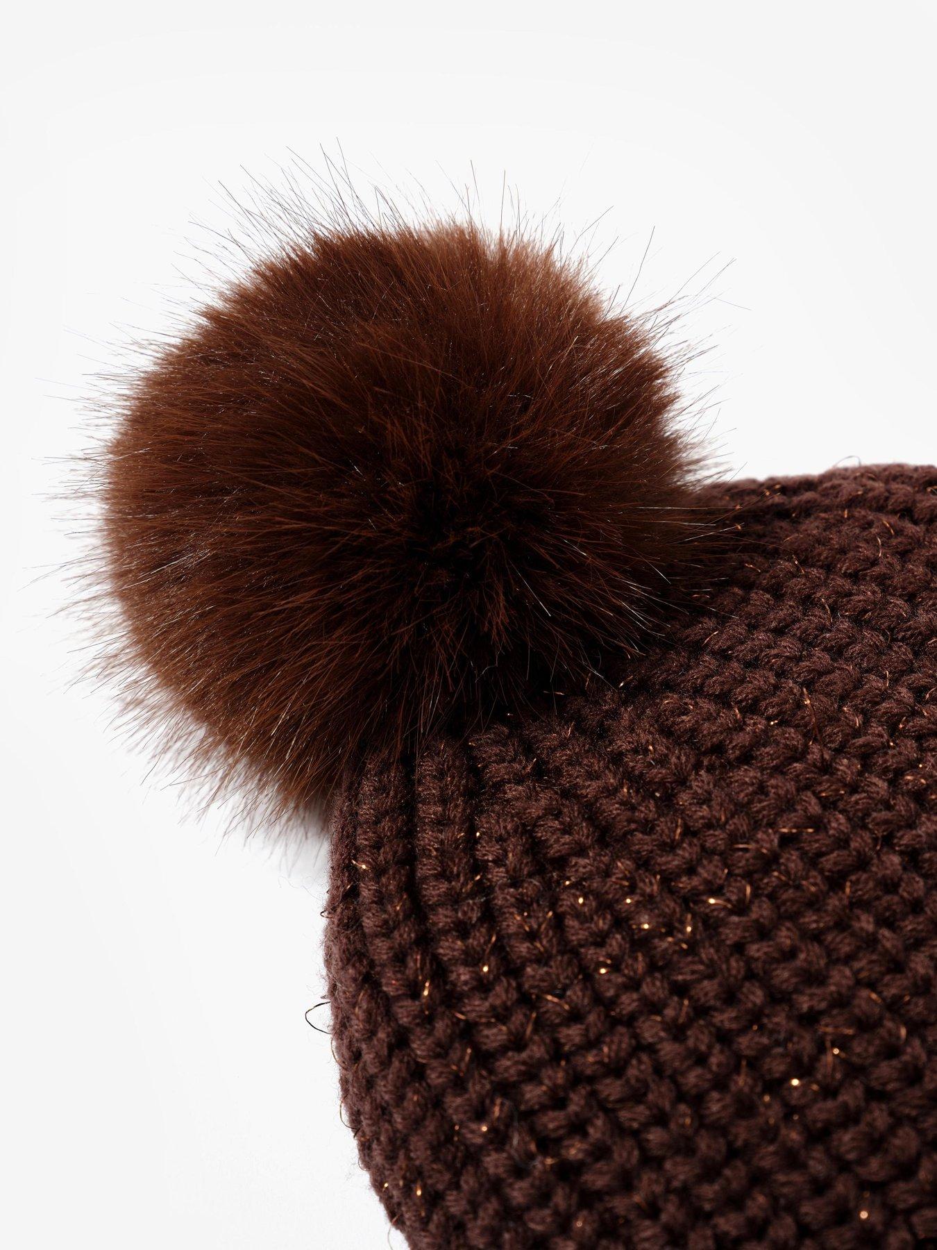 Image 2 of 2 of Mint Velvet Chocolate Knit Pom Hat - Brown