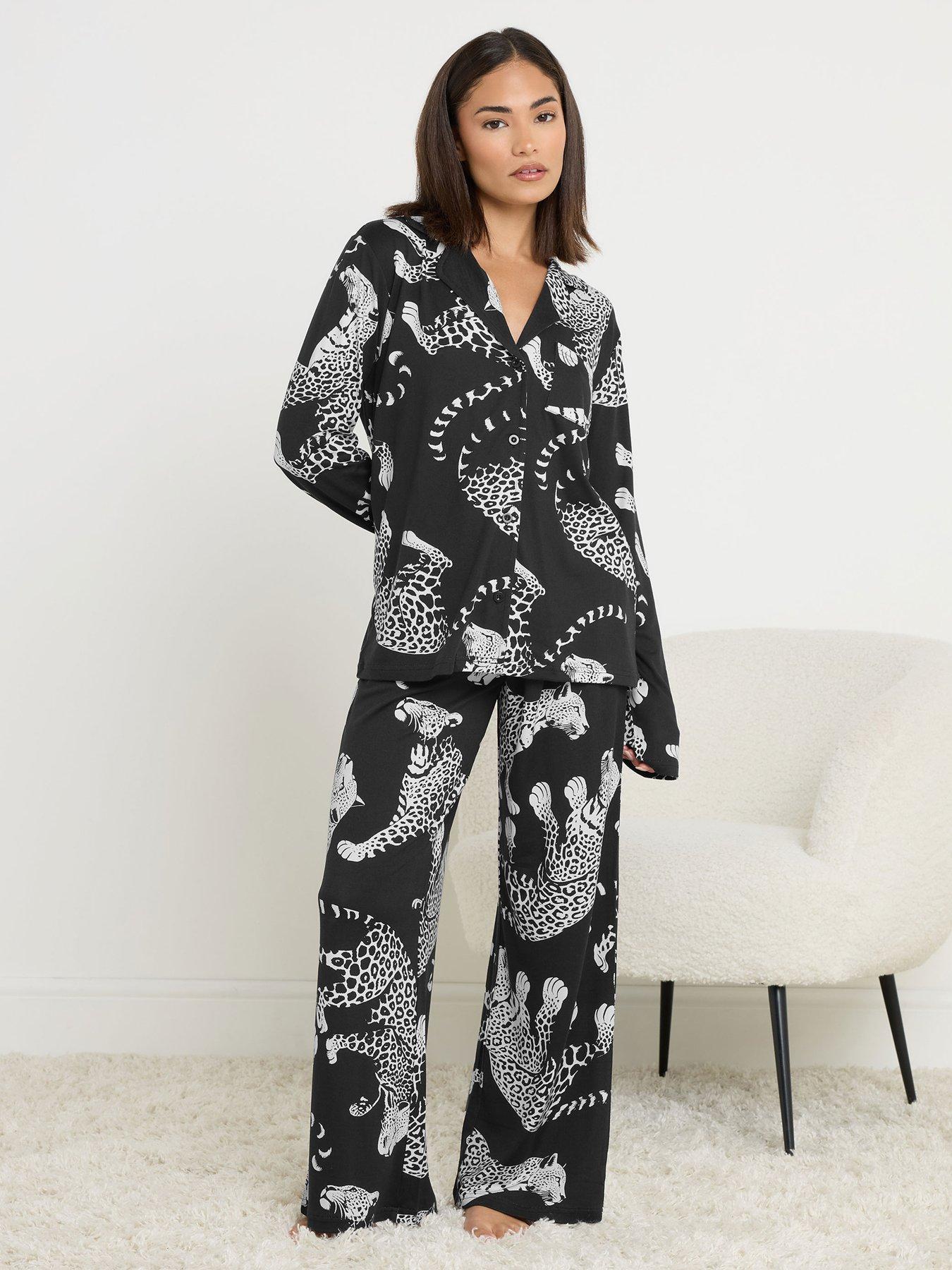 PixieGirl Petite Soft Touch Leopard Pj Set - Black