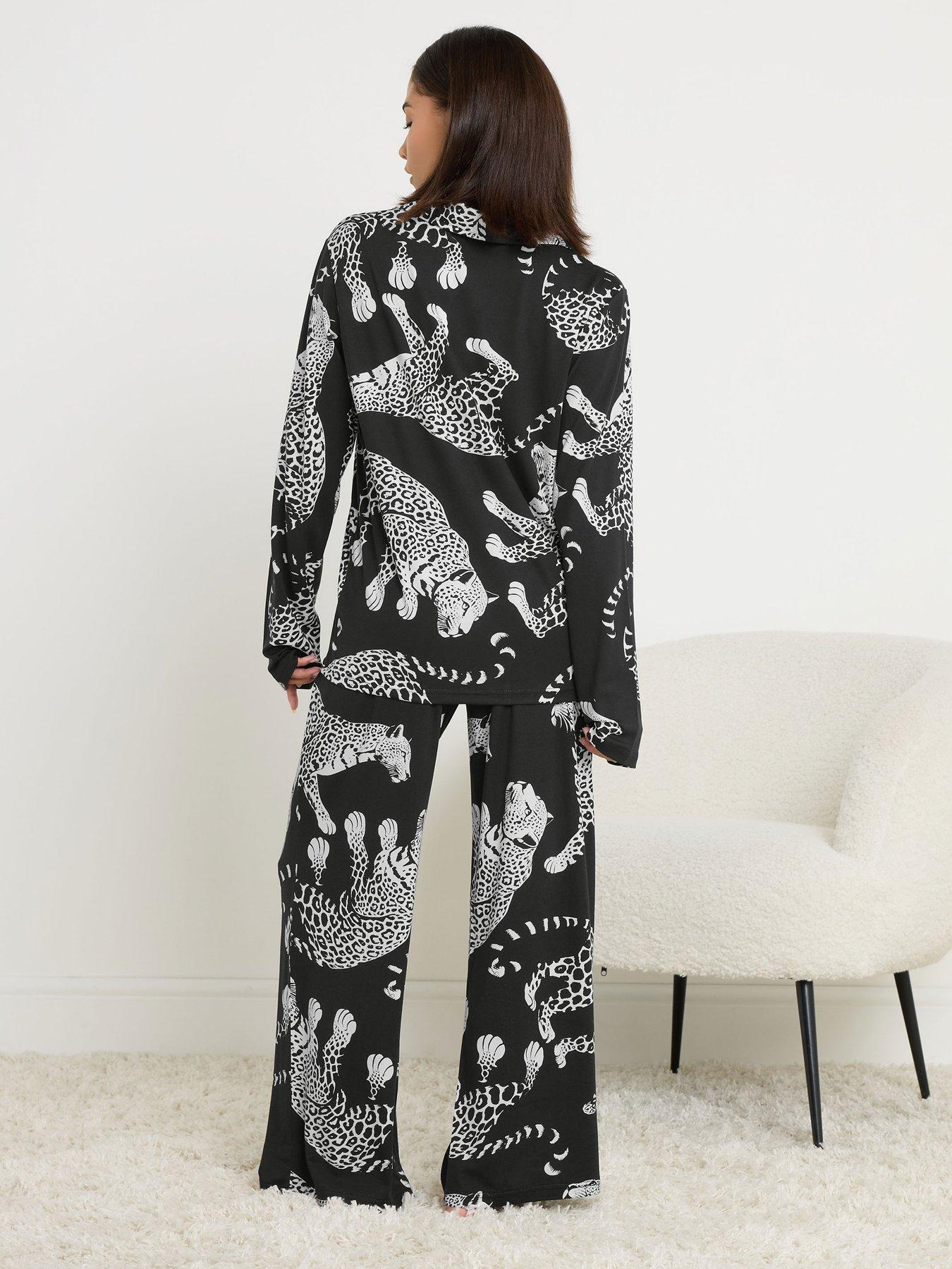 Image 2 of 6 of PixieGirl Petite Soft Touch Leopard Pj Set - Black