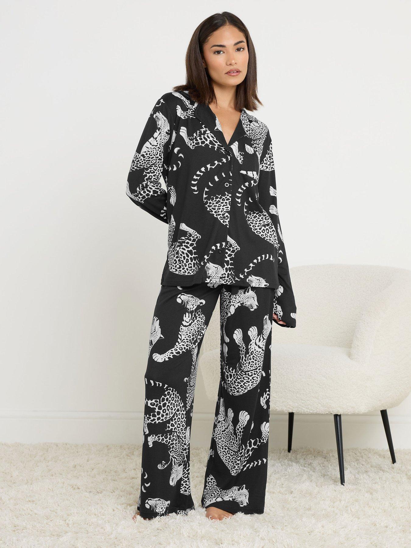 Image 3 of 6 of PixieGirl Petite Soft Touch Leopard Pj Set - Black