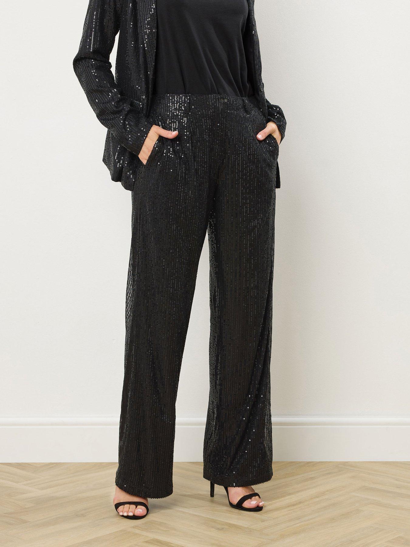 front image of long-tall-sally-sequin-wide-leg-trouser-34-black