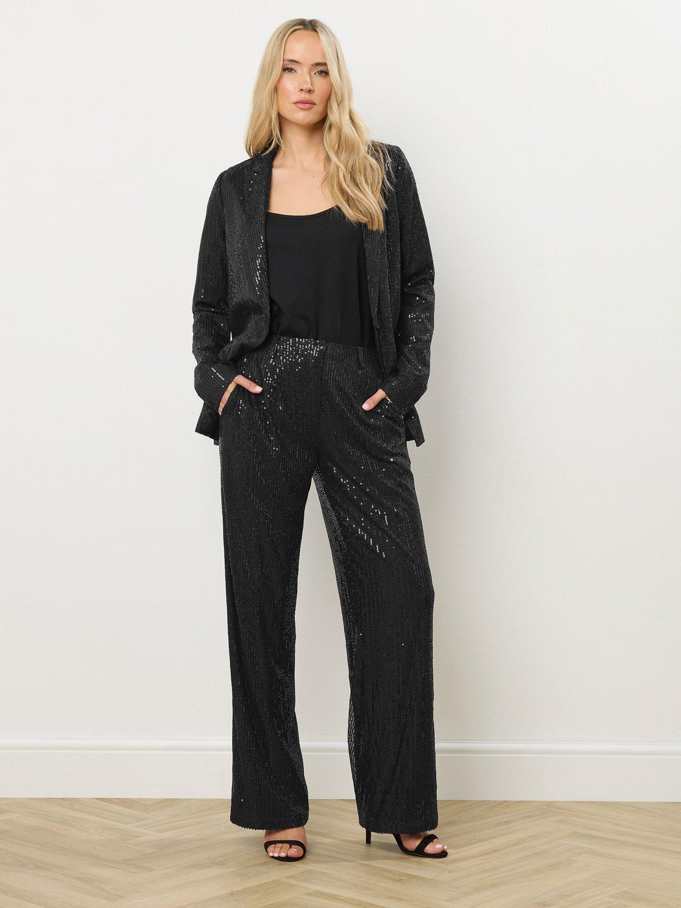  image of long-tall-sally-sequin-wide-leg-trouser-34-black