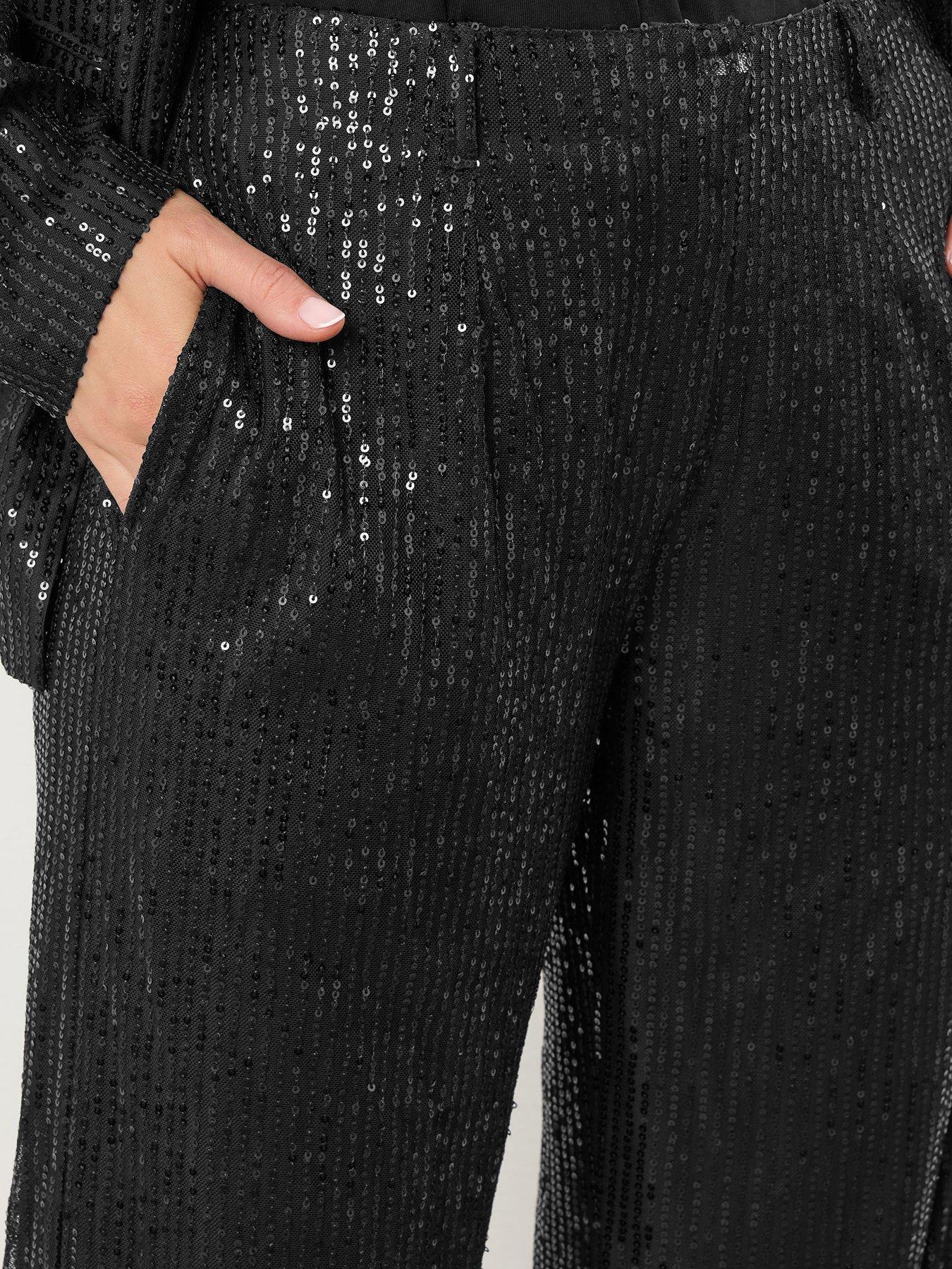 image of long-tall-sally-sequin-wide-leg-trouser-34-black