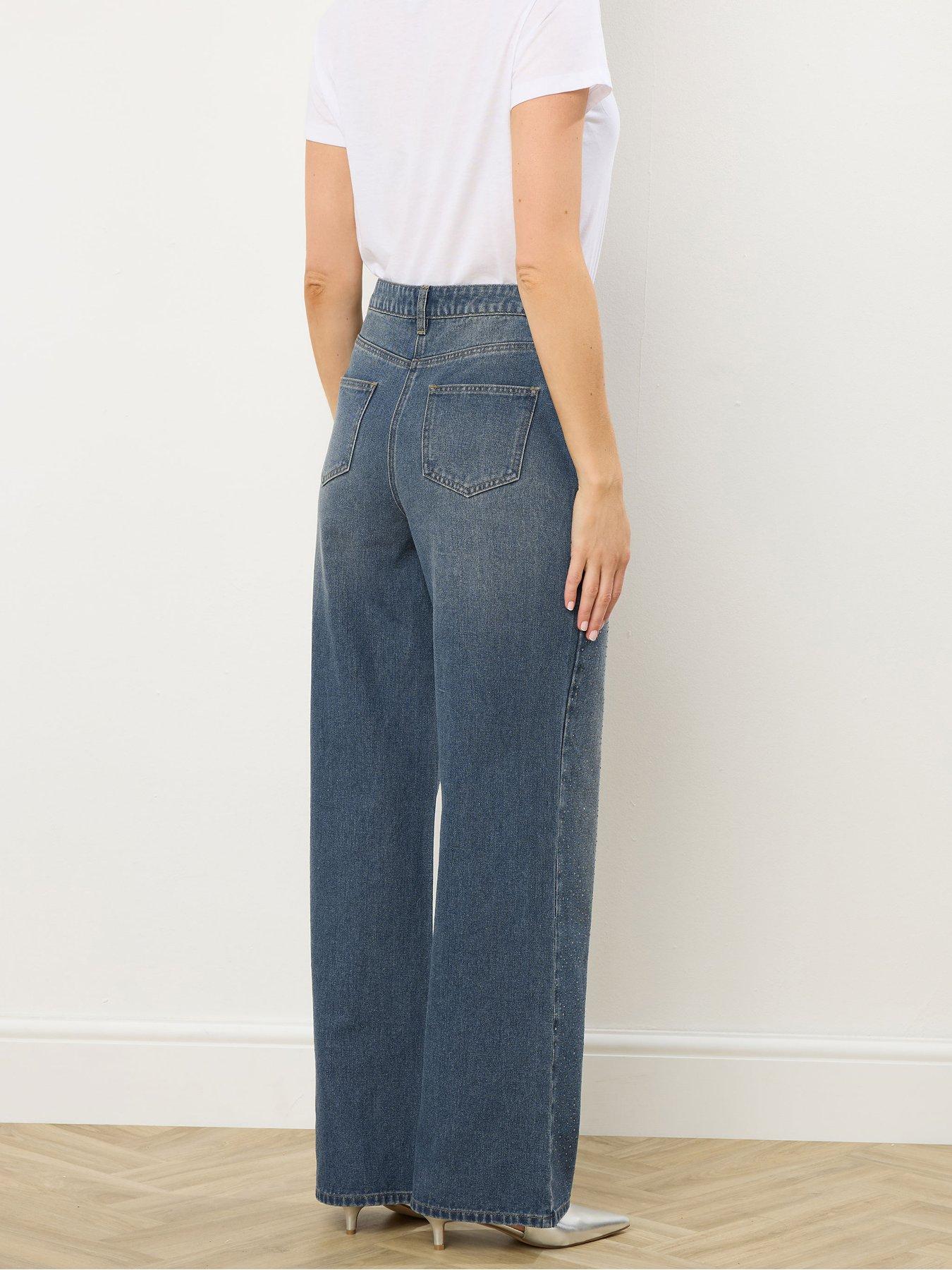  image of long-tall-sally-embellished-denim-wide-leg-jean-34-blue