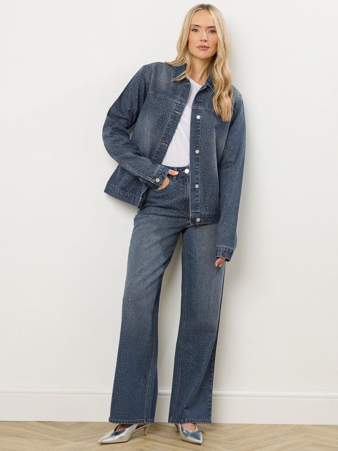  image of long-tall-sally-embellished-denim-wide-leg-jean-34-blue