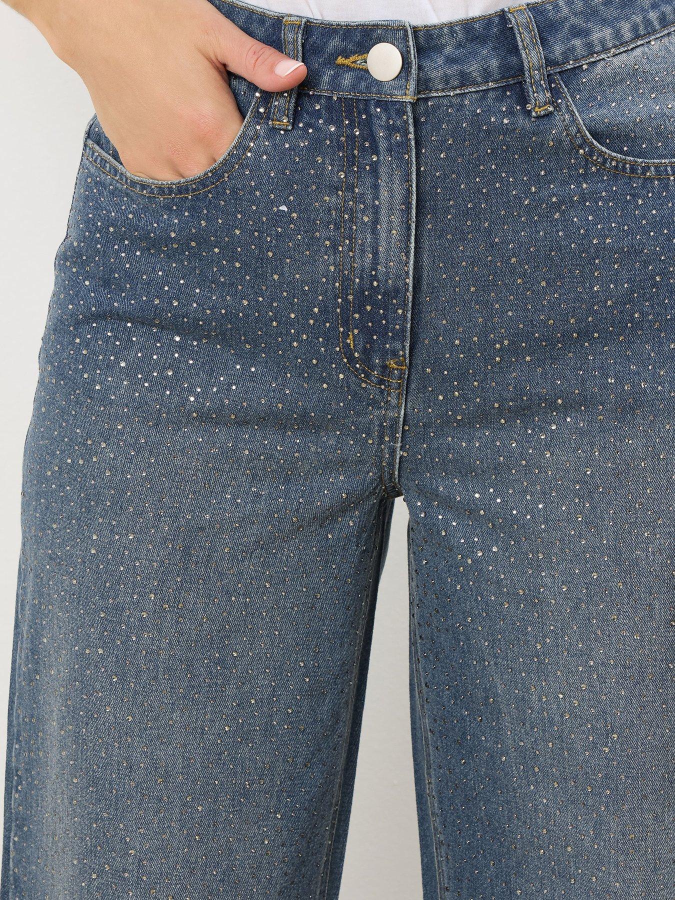  image of long-tall-sally-embellished-denim-wide-leg-jean-34-blue
