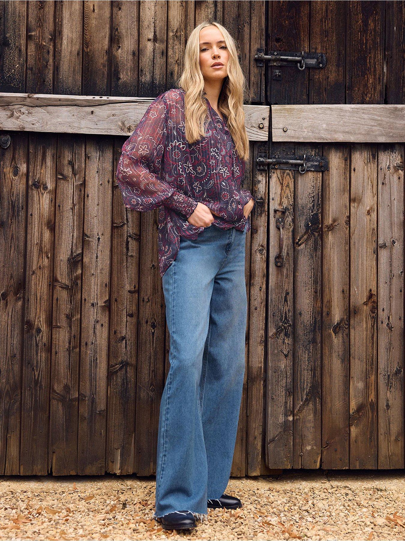 front image of long-tall-sally-raw-hem-wide-leg-jean-34-blue