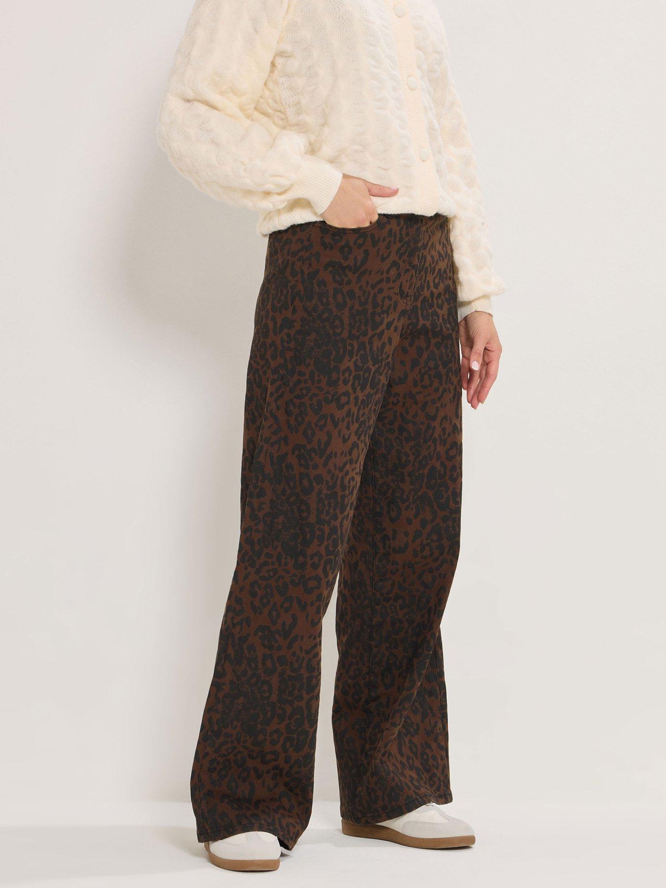  image of long-tall-sally-leopard-print-wide-leg-jean-34-brown