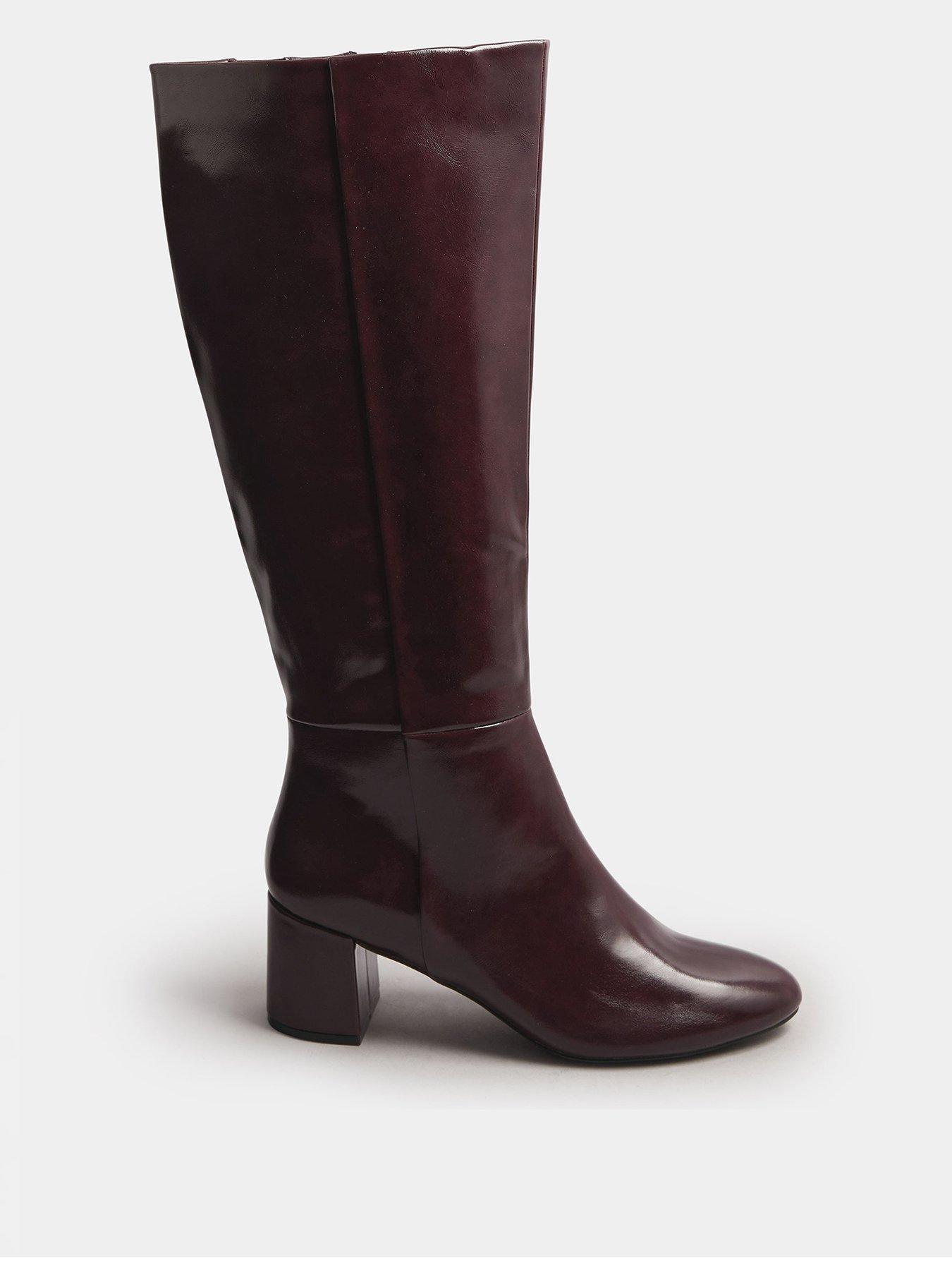 Yours Knee High Block Heel Boot - Red